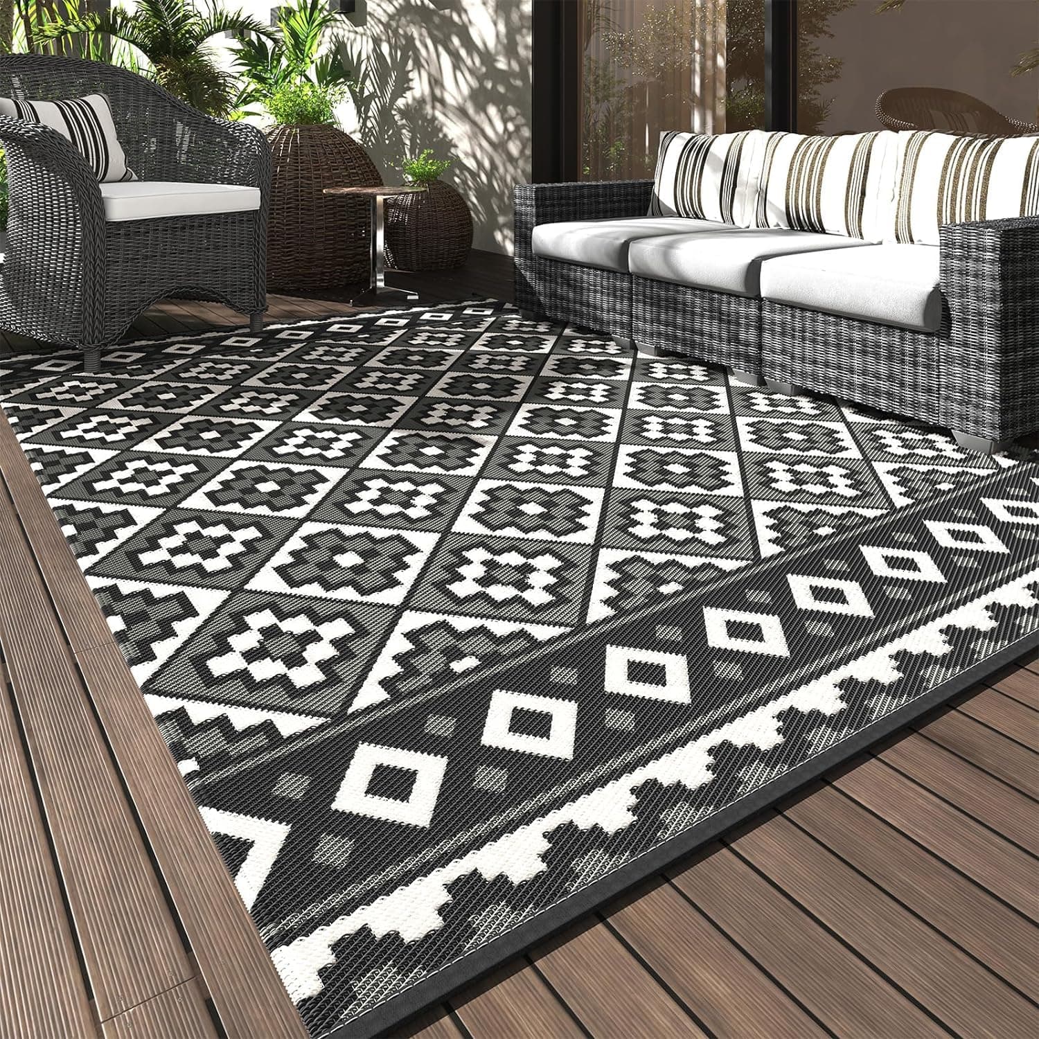 Outdoor Rug-Patio Rug 8X10 Outdoor Carpet Waterproof Reversible Outdoor Rugs Portable RV Mat Plastic Straw Mat for Patio Balcony RV Camping Backyard Picnic