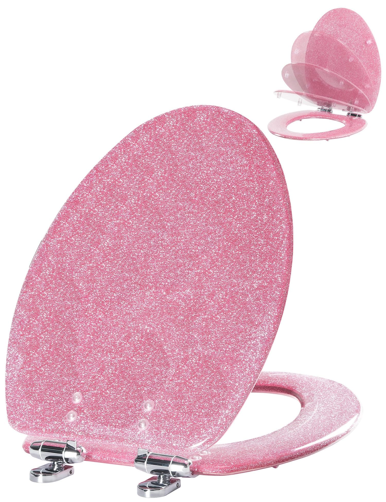 Angol Shiold ELONGATED Pink Glitter Resin Slow Close Toilet Seat 18.5Inch