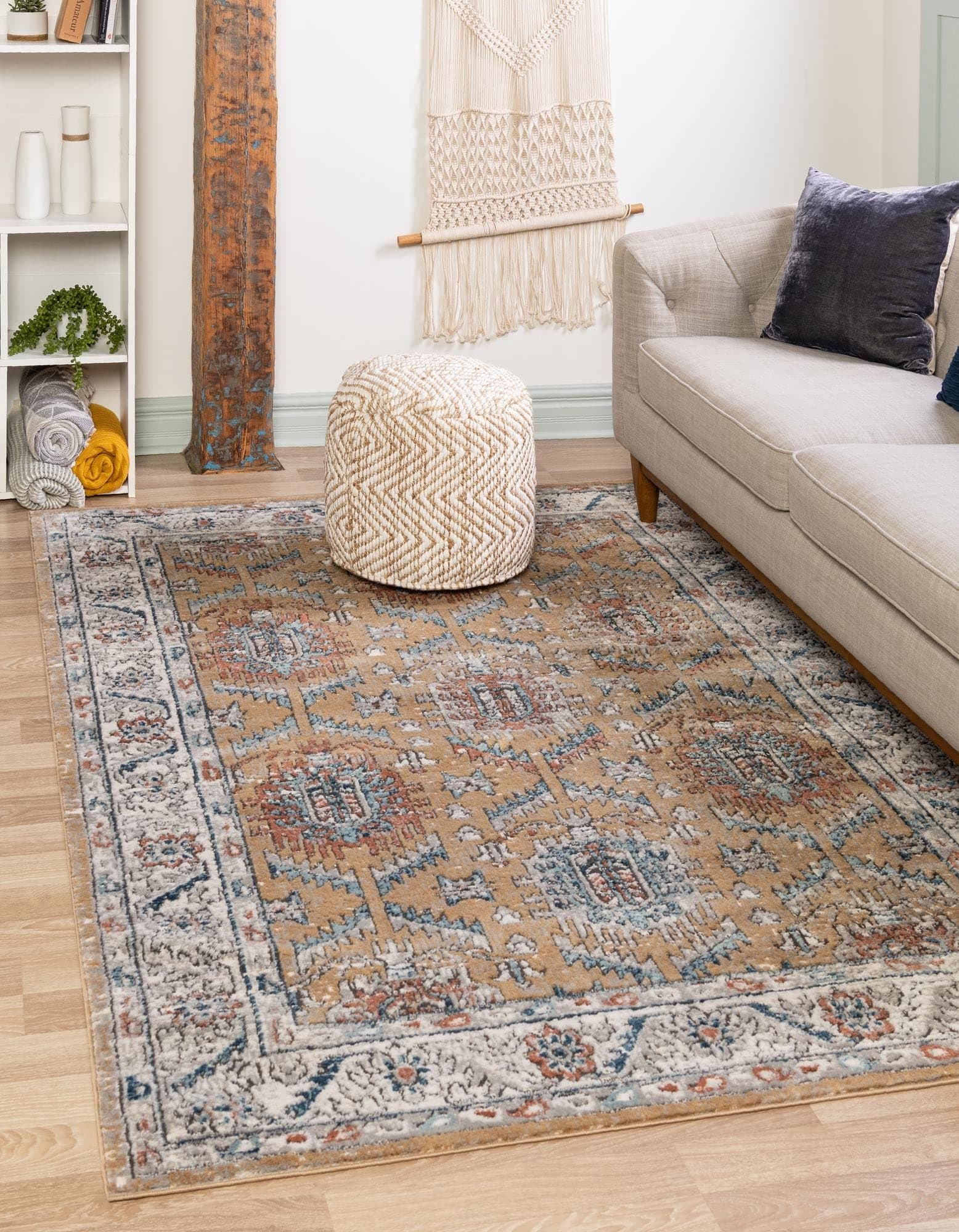 Unique Loom Nyla Collection Area Rug - Princess (4' 1" x 6' 1" Rectangle, Mustard Yellow/ Blue)