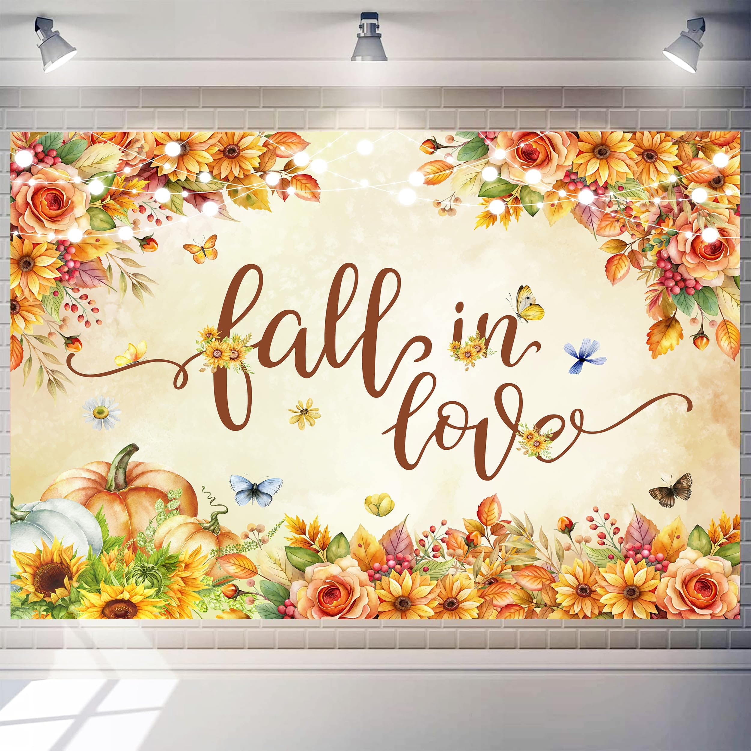 Art_Angels Fall Backdrop Autumn Floral Fall in Love Background for Thanksgiving Day Friendsgiving Party Decorations Banner Birthday Baby Shower Memorial Day Anniversary Photography (Yellow, 8X6 ft)