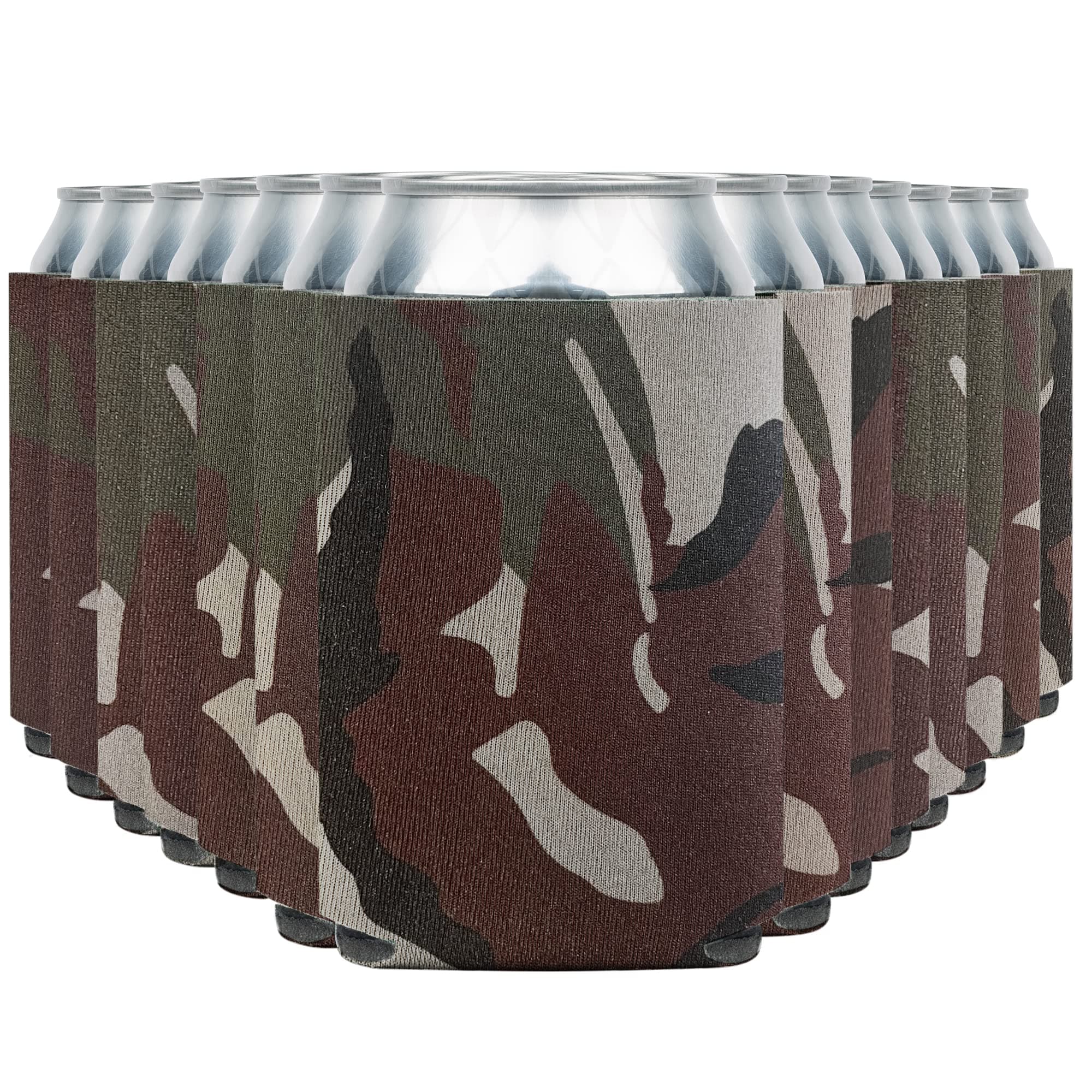 Blank Beer Can Coolers Sleeves (30-Pack) Soft Insulated Beer Can Coolies - HTV Friendly Plain Koolies in Bulk for Beer Cans & Bottles - Coolie Blanks for Vinyl Projects & Wedding Favors (Classic Camo)