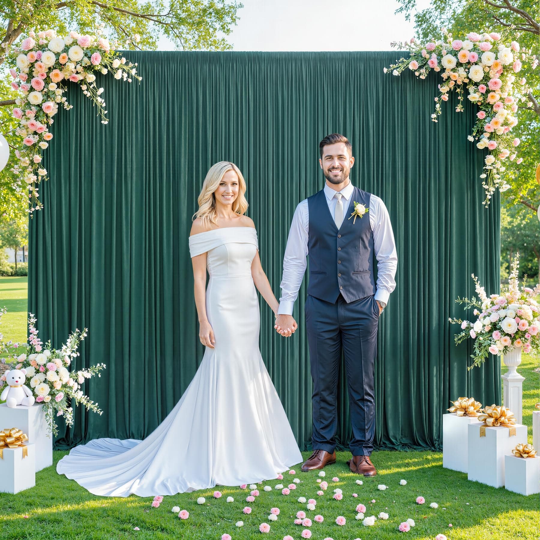 10x10 Hunter Green Backdrop Curtain for Parties Wrinkle Free Dark Green Photo Curtains Backdrop Drapes Fabric Decoration for Baby Shower Birthday Party Photography 5ft x 10ft,2 Panels