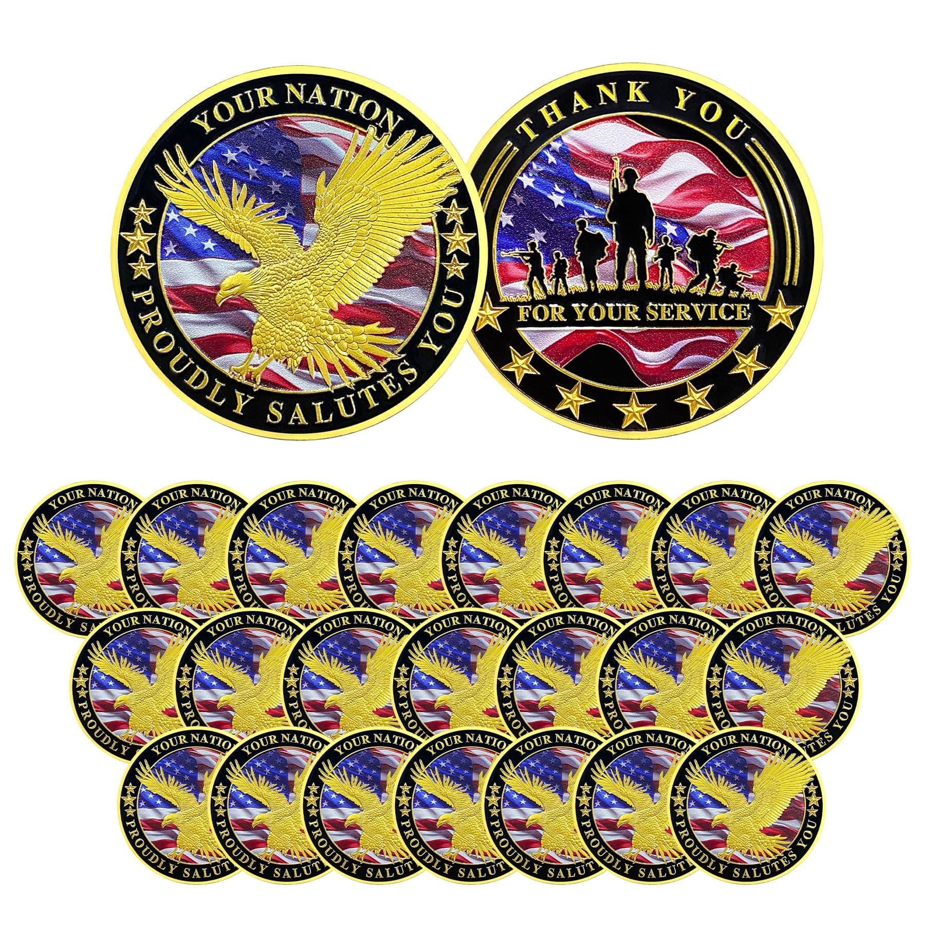 ASmileIndeep 24 Pcs Military Challenge Coins - Thank You for Your Service Bulk Veterans Challenge Coin Military Appreciation Gifts for Men Women Veterans Army