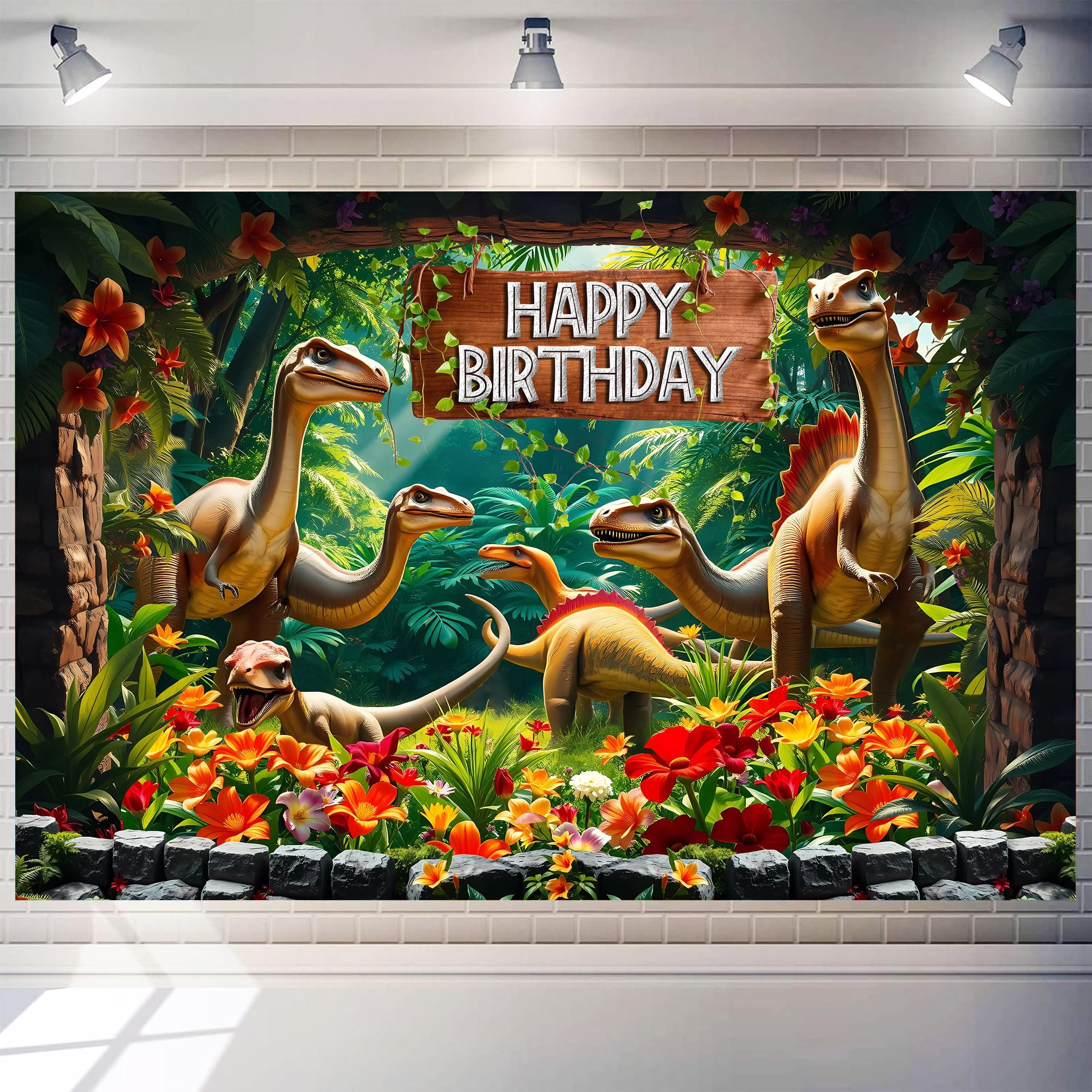 Art_Angels 7x5 FT Dino Backdrop Happy Birthday Backdrops Tropical Rainforest Jungle Forest Background Dinosaur Party Decorations Kids Baby Shower Banner Indoor Outdoor Wall Home Decor