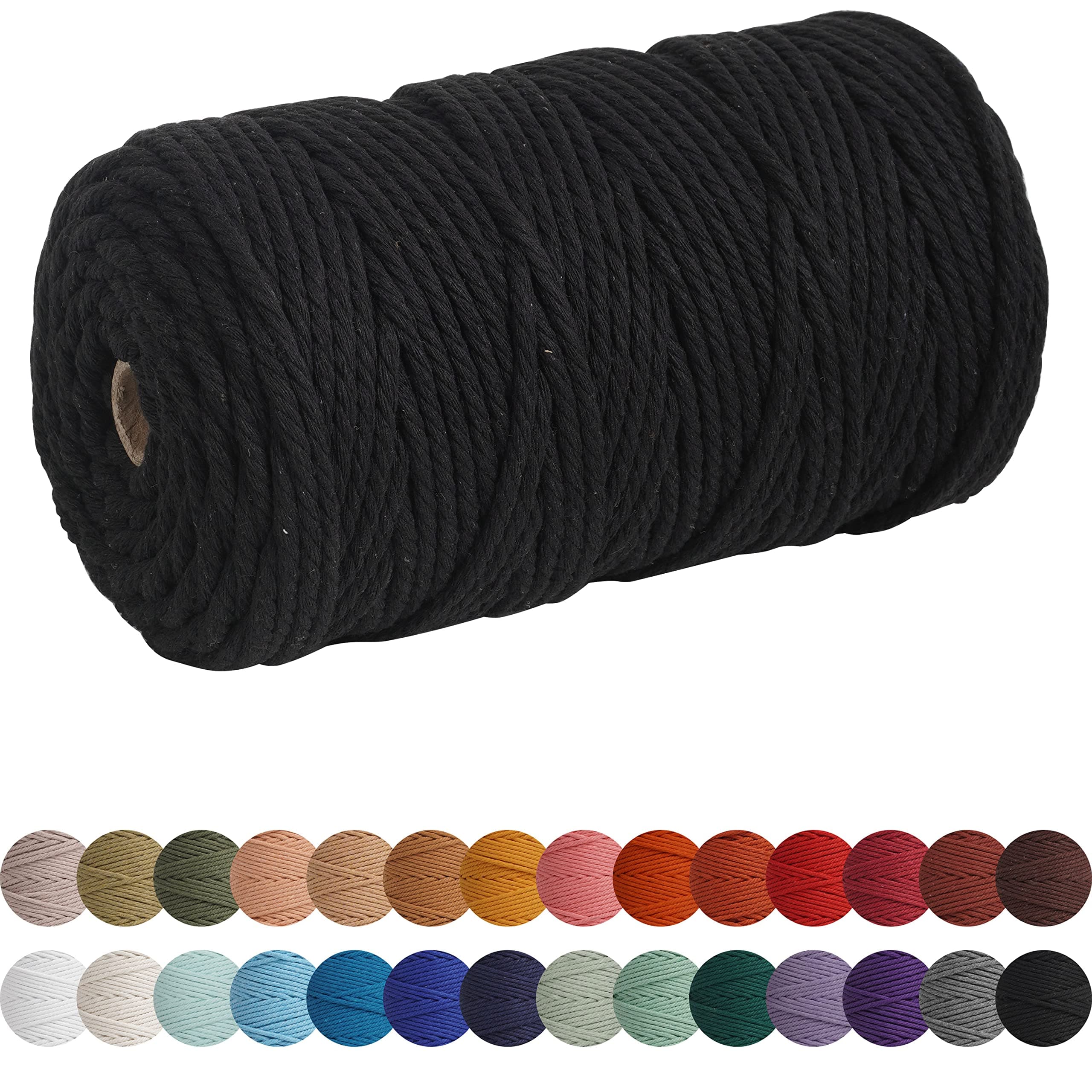 XKDOUS Black Macrame Cord 4mm x 109yards, Colored Cotton Rope Macrame Yarn