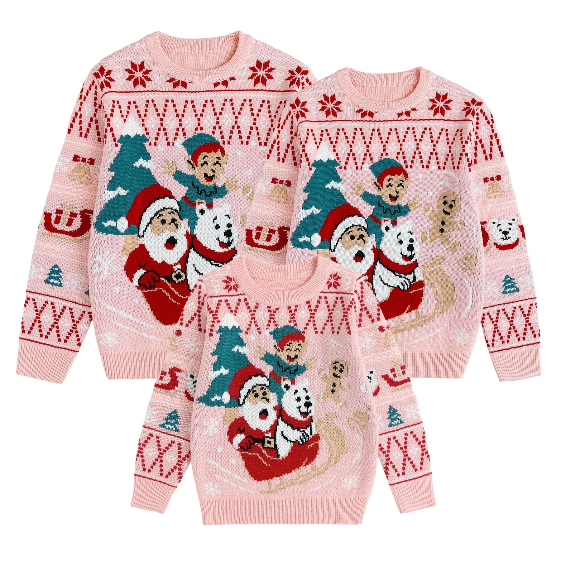 Simplee kids Ugly Christmas Sweater Family Matching Outfits for Holiday Party Knitted Pullover, Pink Santa Claus, 7-8 Years