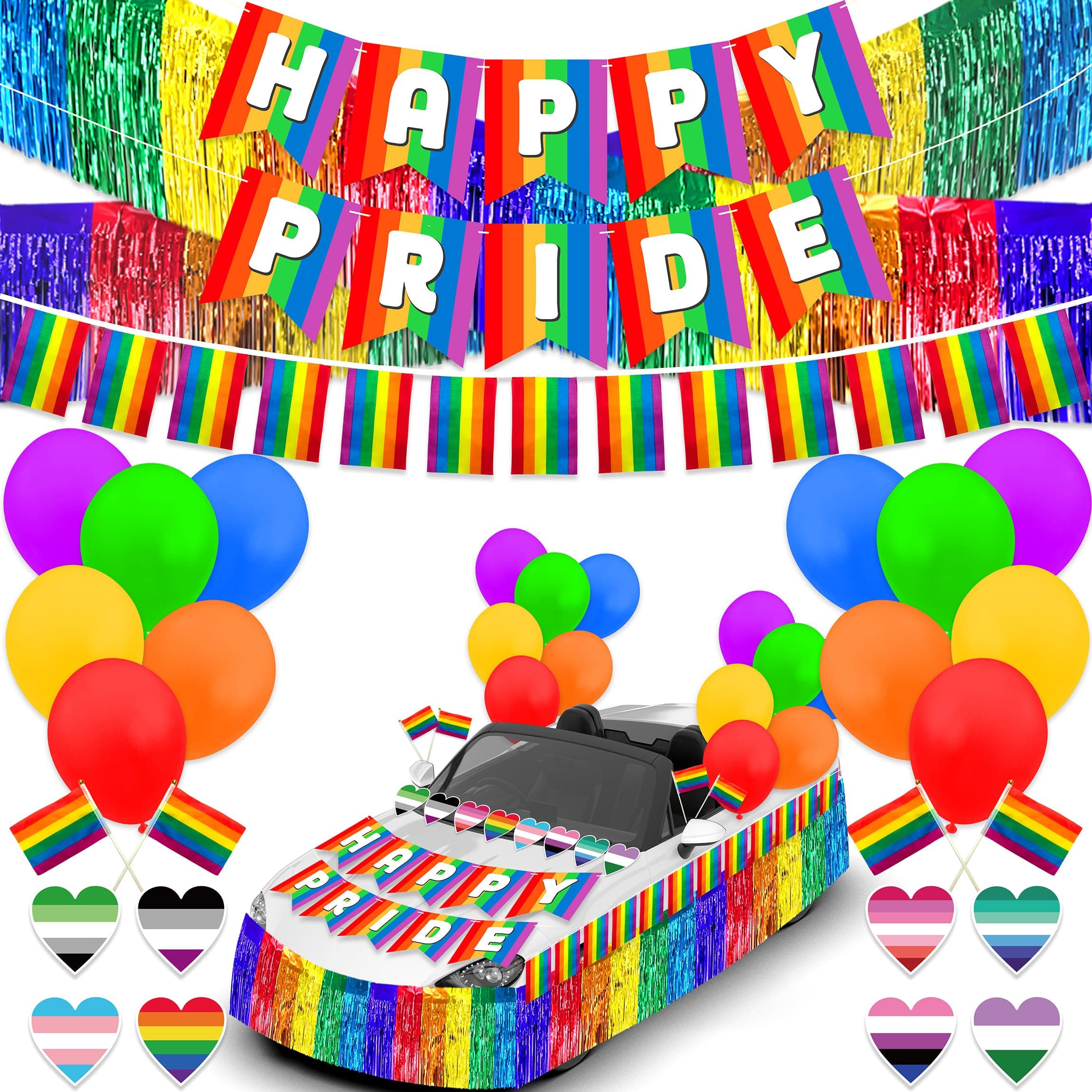 Happy Pride Parade Float Decorations - LGBT Pride Month Décor With Rainbow Banner Bunting Flags Balloons Streamers Cutouts