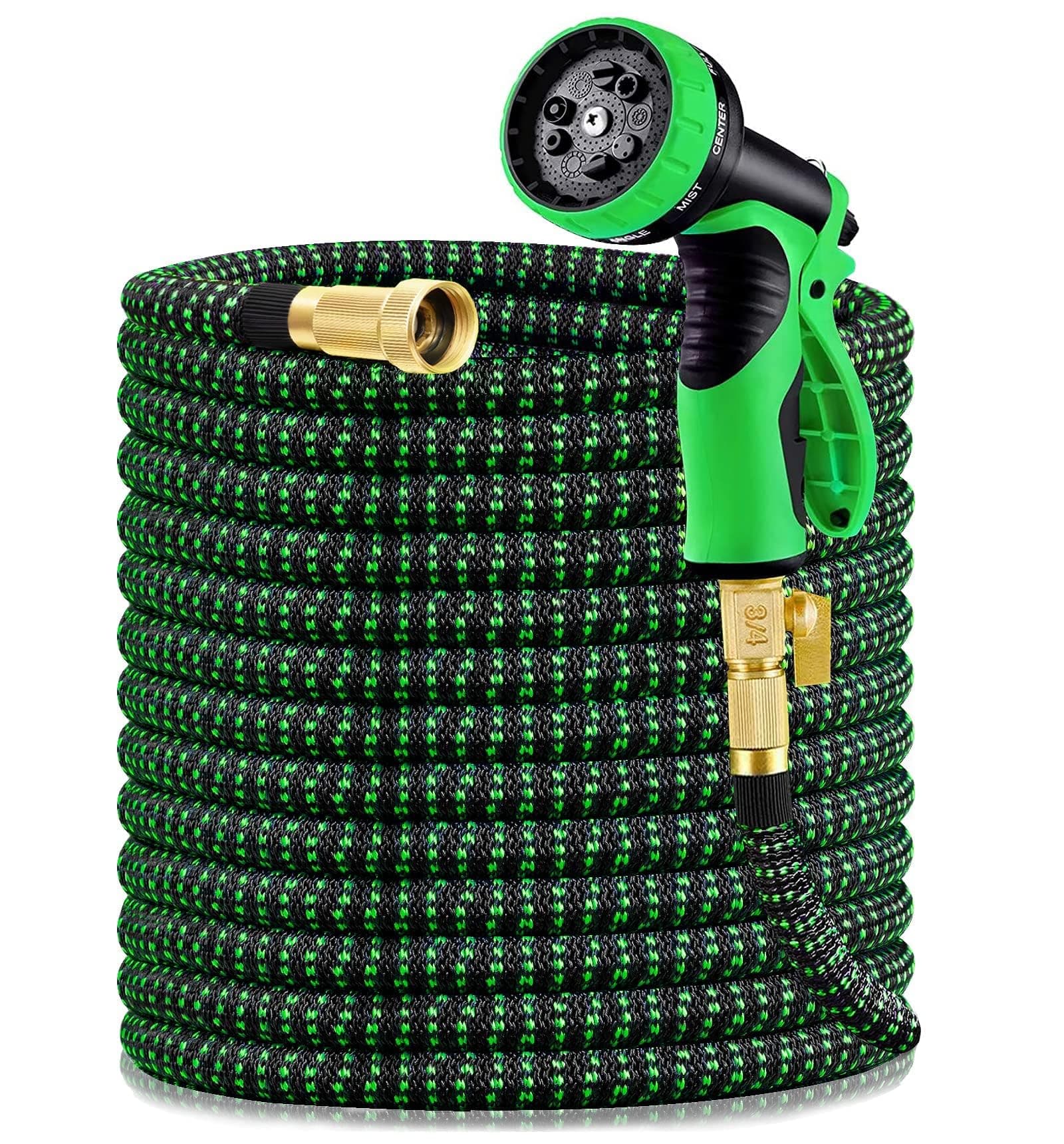 Vorey Garden Hose 150FT, Expandable Hose Flexible Lightweight Water Hose with 9 Function Nozzle Sprayer Expanding Durable Hose with 3/4 Inch Solid Brass Fittings, Black and Green