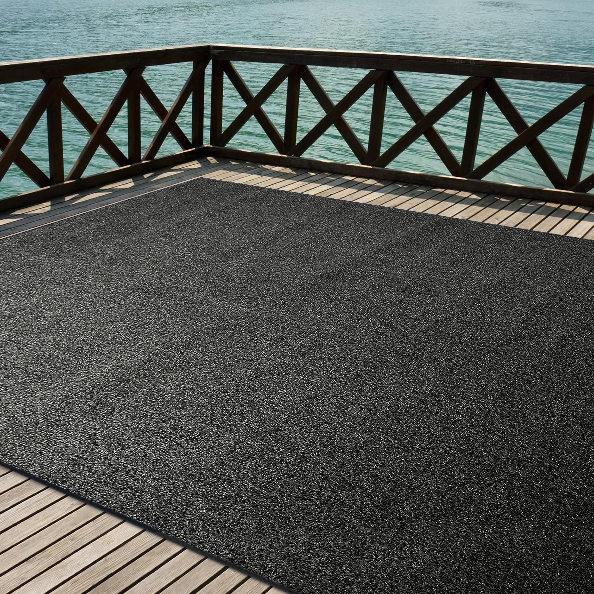iCustomRug Indoor/Outdoor Turf Carpet & Runners, Synthetic Grass Artificial Grass for Decks, Patios, Yards, Camping, Boats, Finished Edges with Binding Tape, 6 x 13ft in Black and Grey