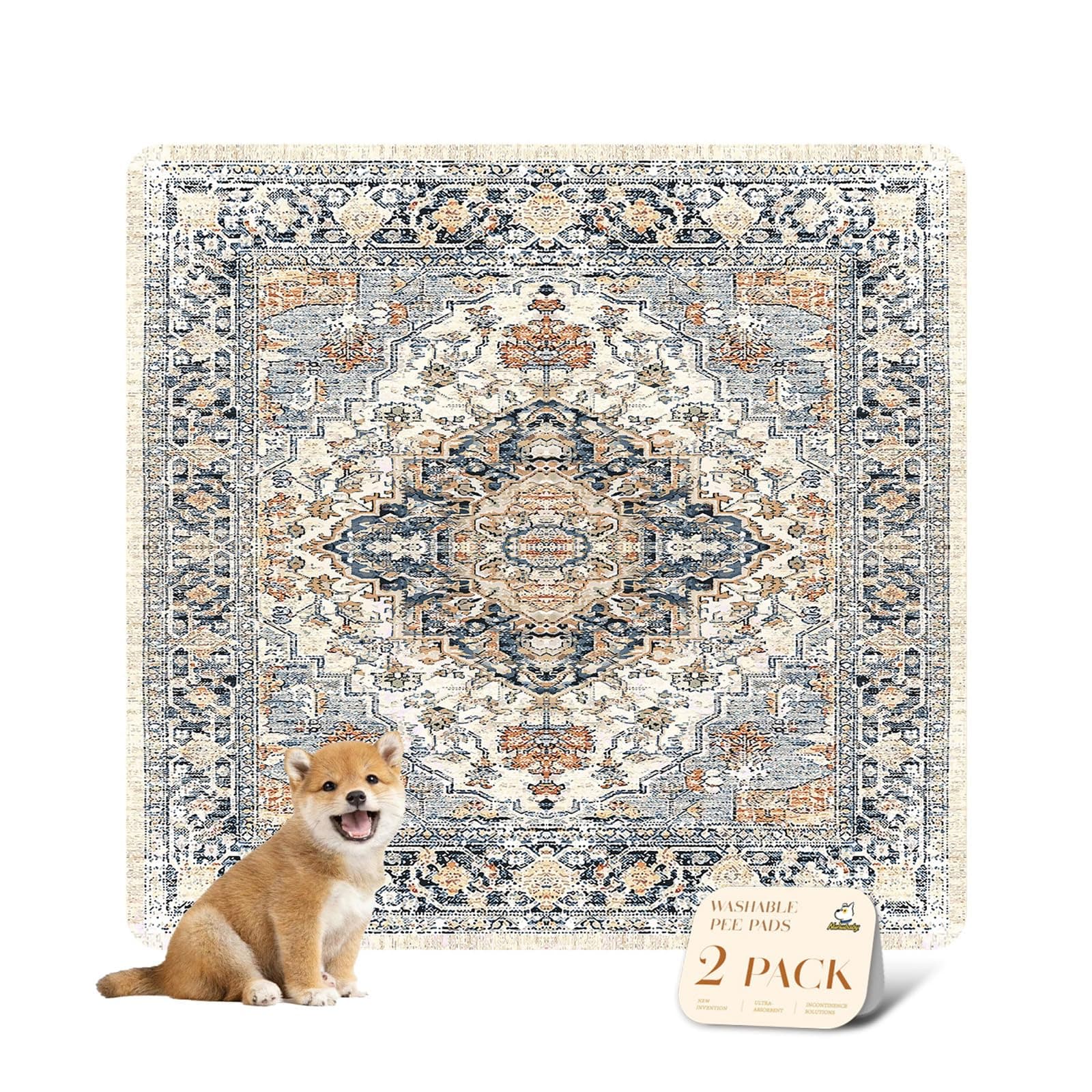 nunubaby Washable Pee Pads for Dogs, Stylish, Non-Slip and Leak-Proof Pee Pads. Reusable Potty Pads for Dogs for Crates and Floors.(Beige/Multi, 36" x36" )