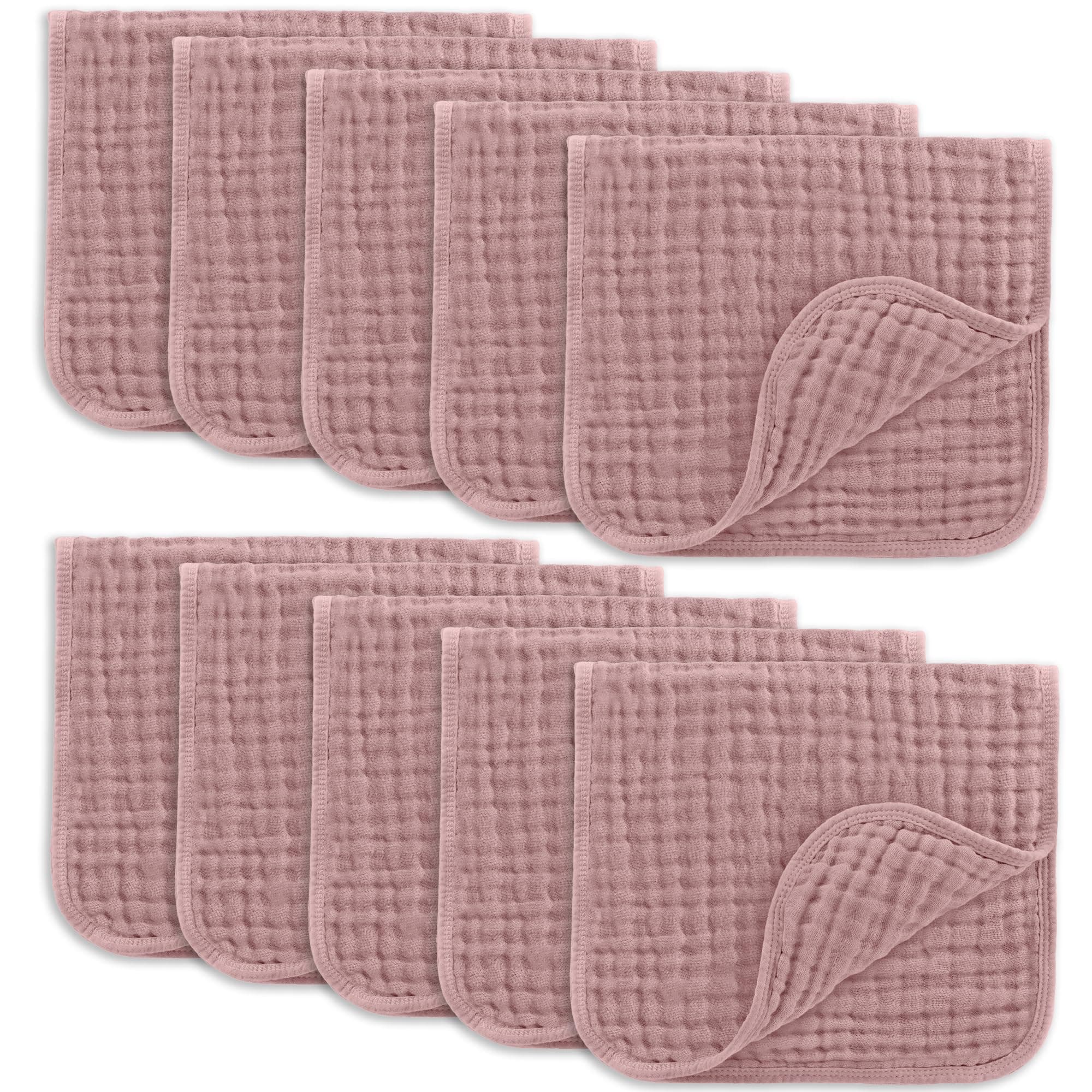 Comfy Cubs Muslin Burp Cloths 50x25cm 10 Pack Baby Burp Cloths - Mauve