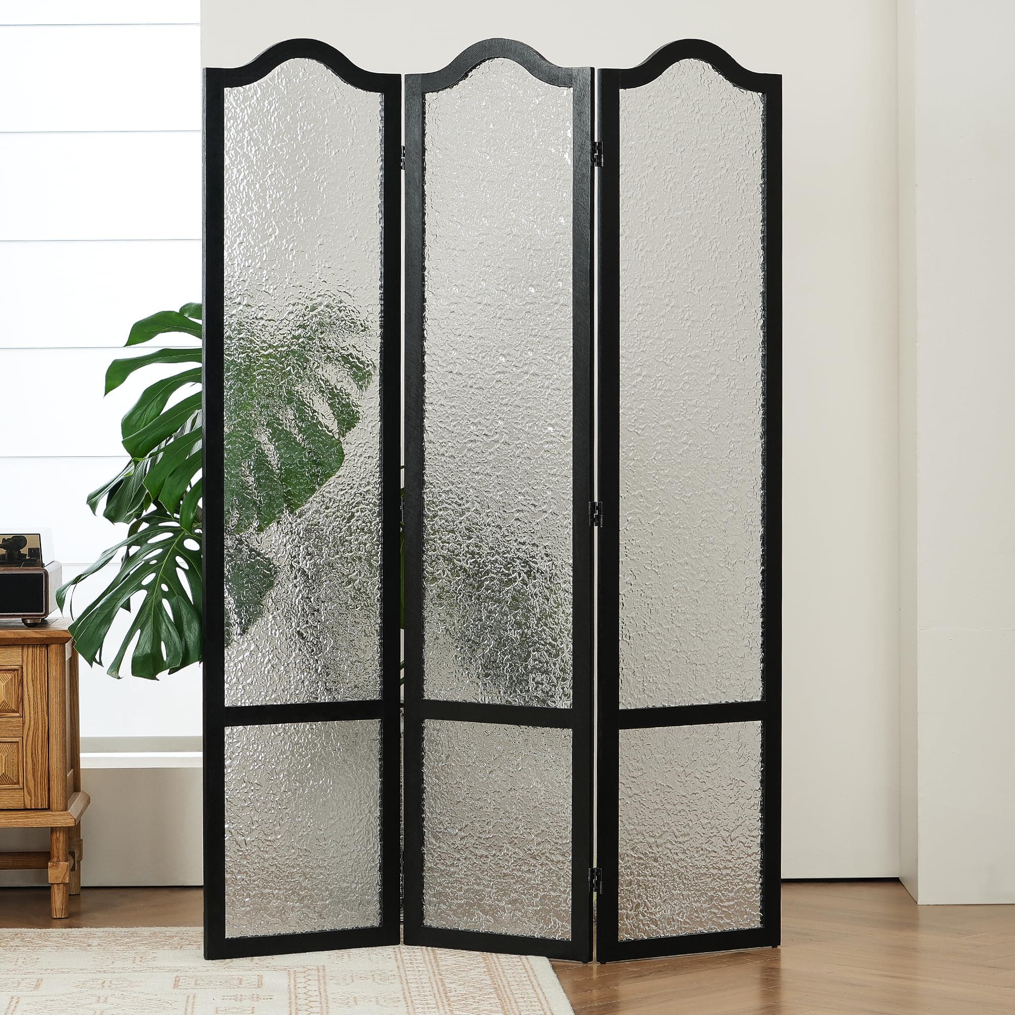 JOSTYLE Acrylic Room Divider, Black, 3-Panel, 67" H x 47.2" W