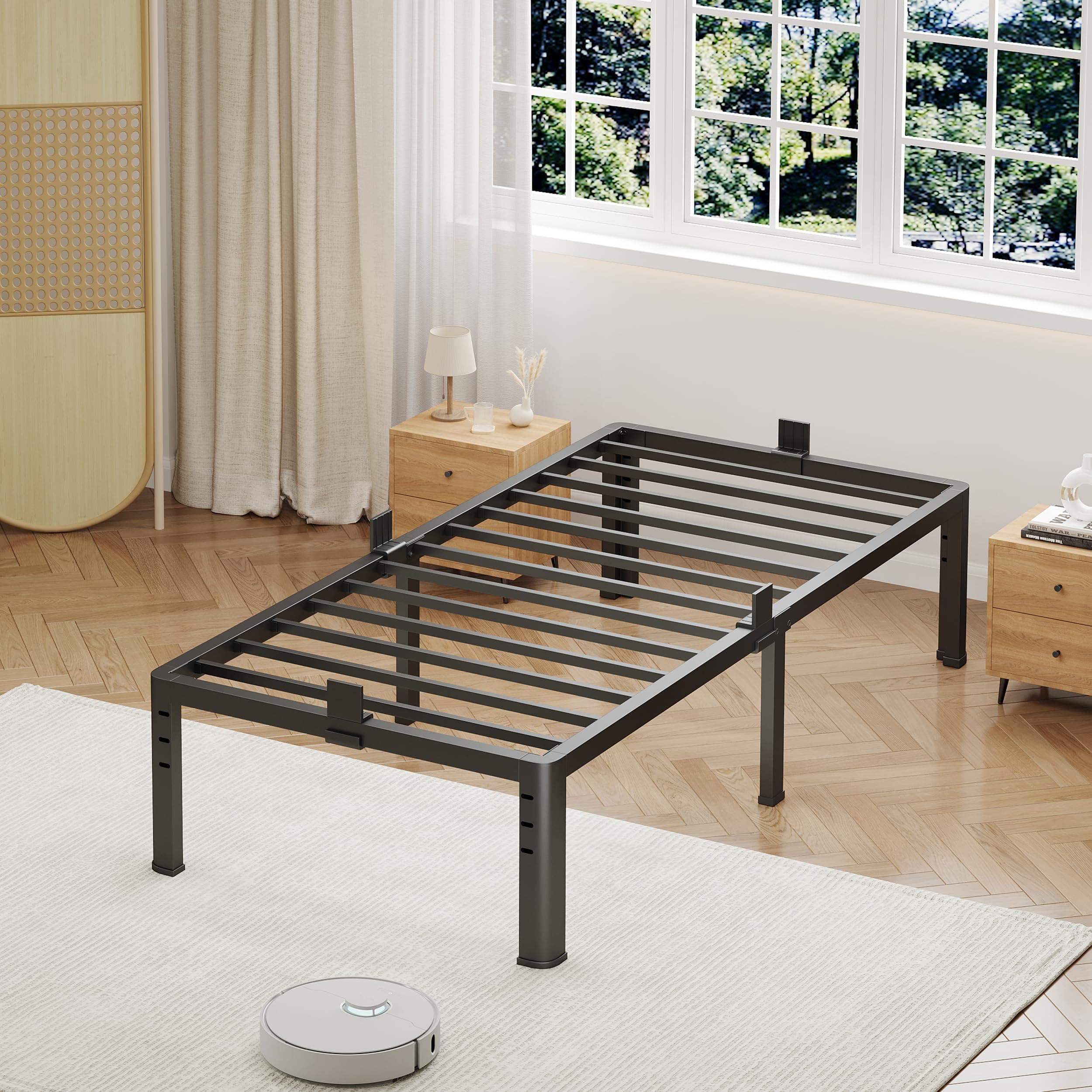 NKZ 14 Inch Twin Size Metal Platform Bed Frame with Round Corner Legs