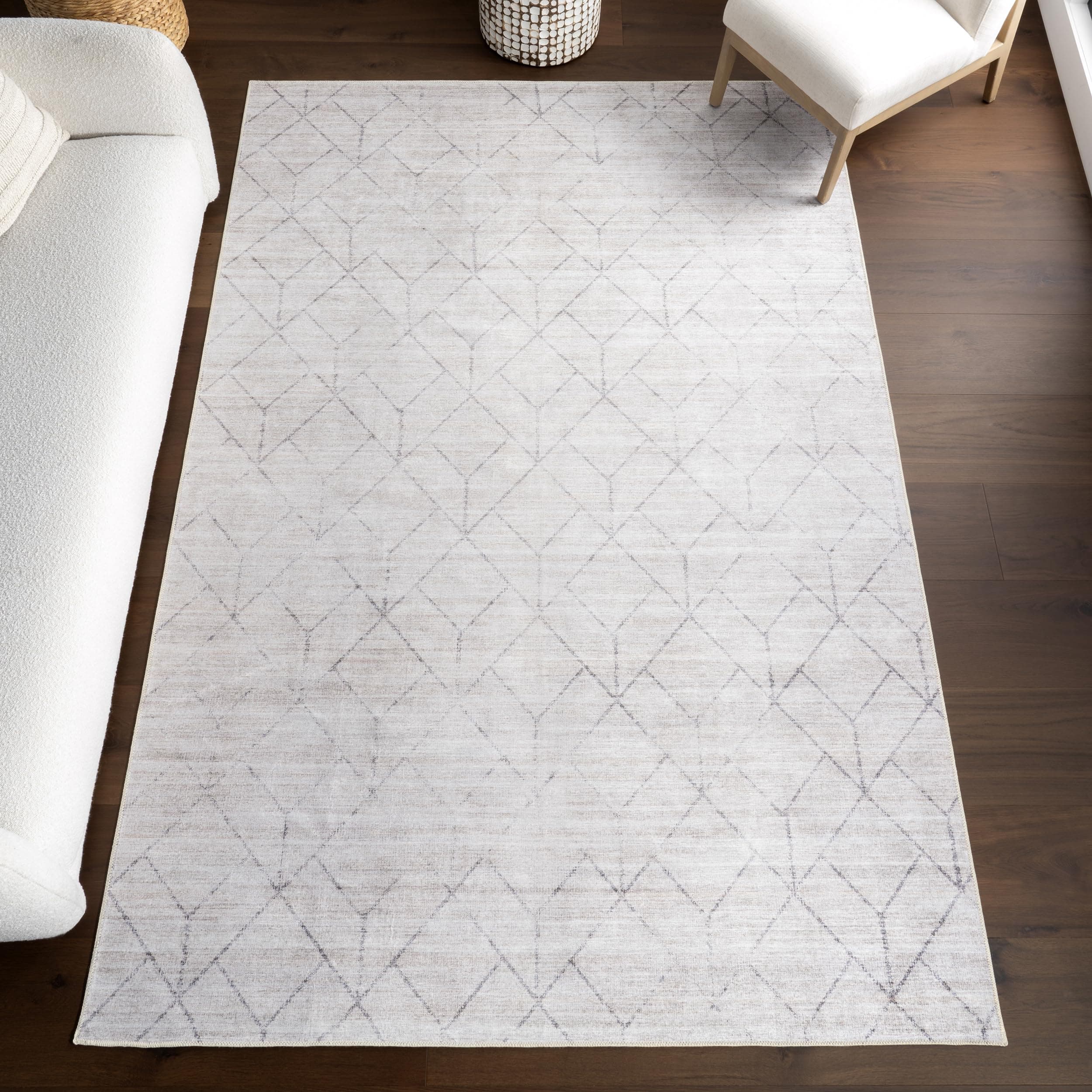 nuLOOM Grier Light Grey Diamond Washable Area Rug, 6' x 9'