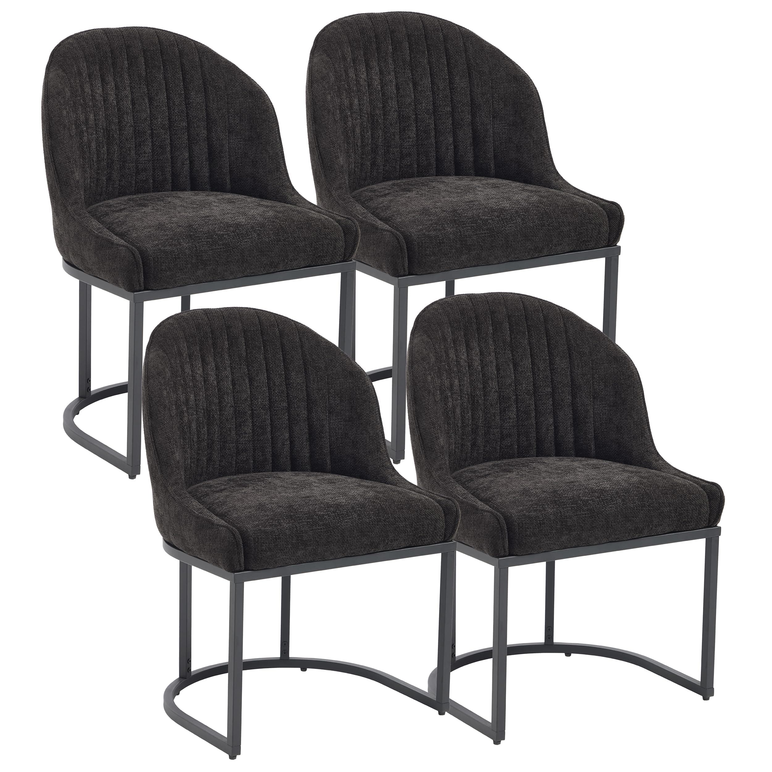 Haplized Dining Chairs Set of 4, Linen Upholstered Dining Room Chairs with Black Metal Legs, Modern Kitchen Side Chairs Reading Chair (Black+Black, Set of 4)