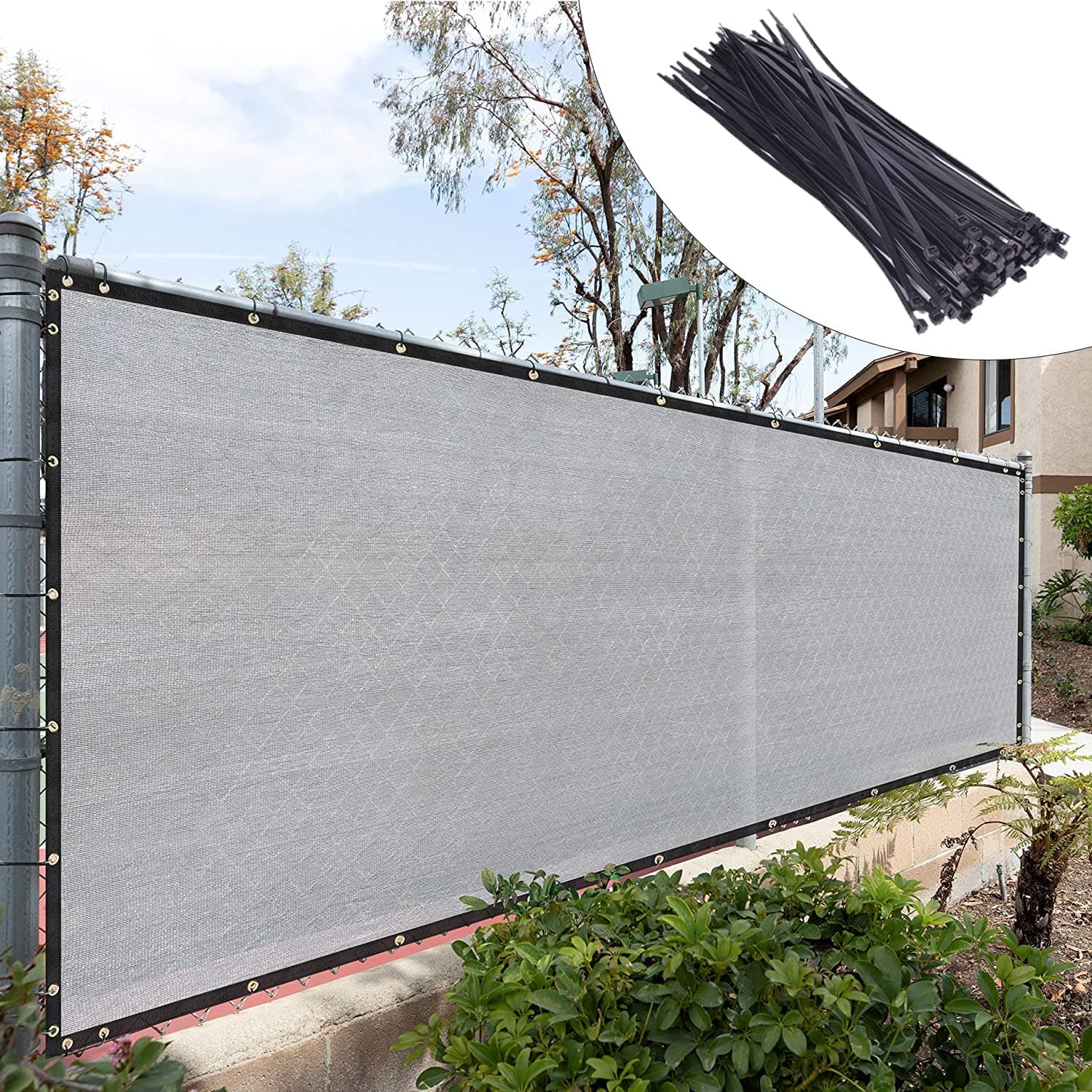 Royal Shade Custom Size 4' x 38' Grey Fence Privacy Screen Windscreen Cover Netting Mesh Fabric Cloth - Cable Zip Ties Included (We Make Custom Size)