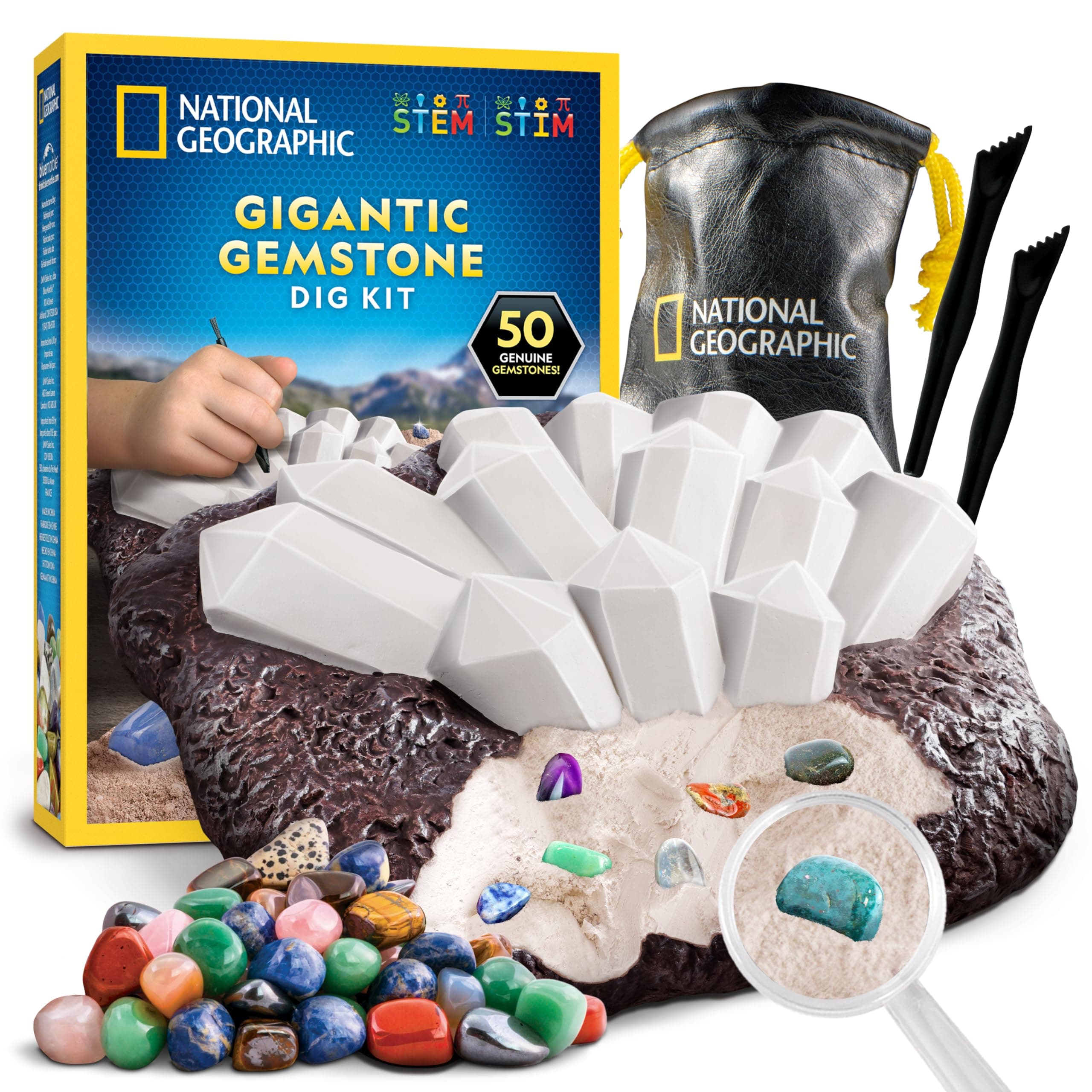 National Geographic Gigantic Gemstone Dig Kit with 50 Real Gems for Kids