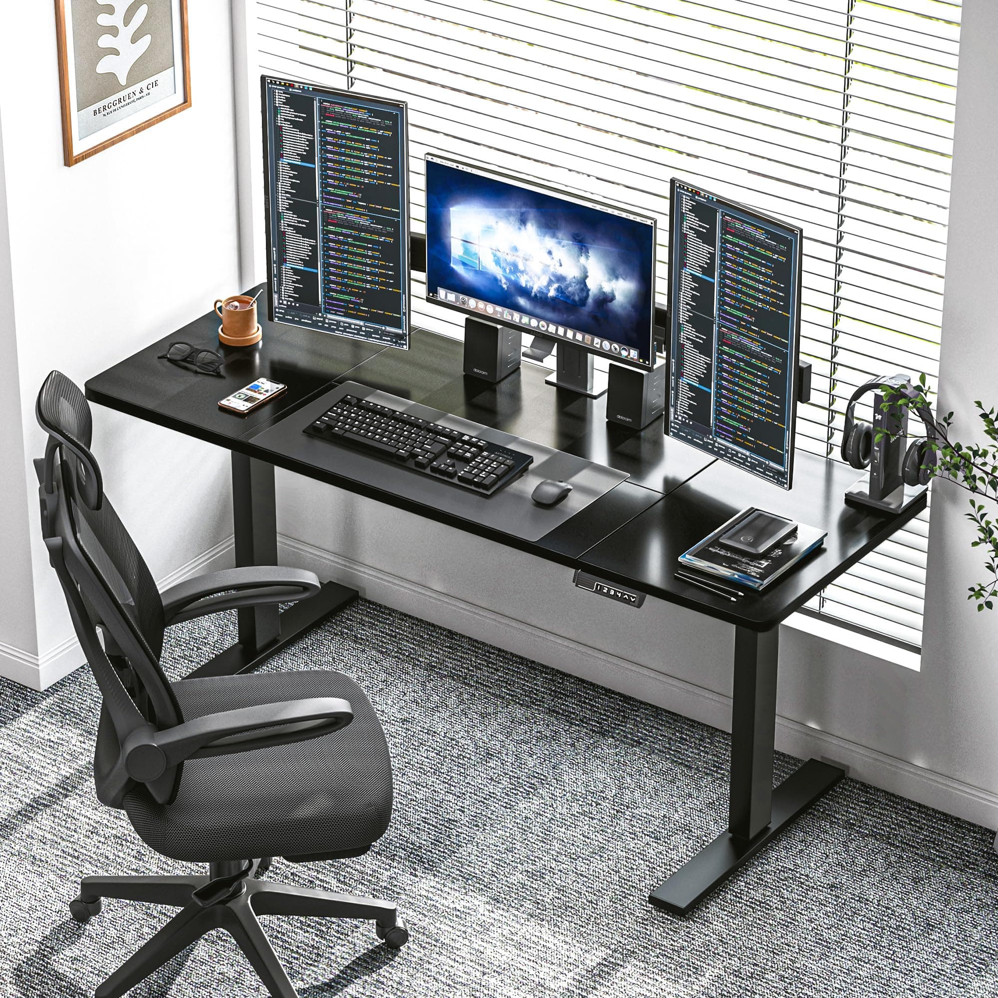soges 63in Electric Standing Desk Ergonomic Height Adjustable Computer Desk Sit Stand Desk Home Office Desks Standing Desk, White,10NBZYELT-160WNA