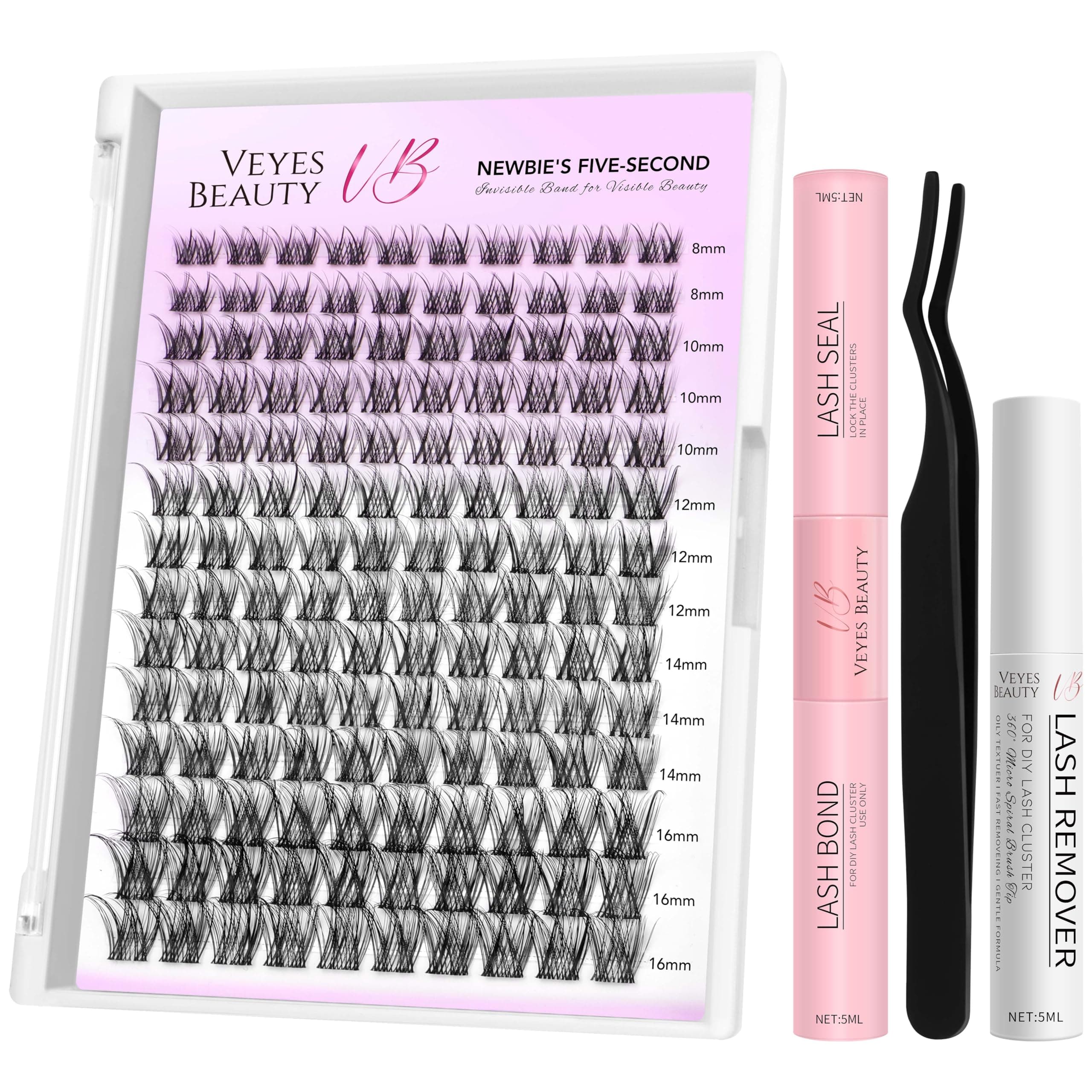 VEYESBEAUTY Lash Extension Kit Eyelashes Lash Clusters LuxeBold 8-16mm