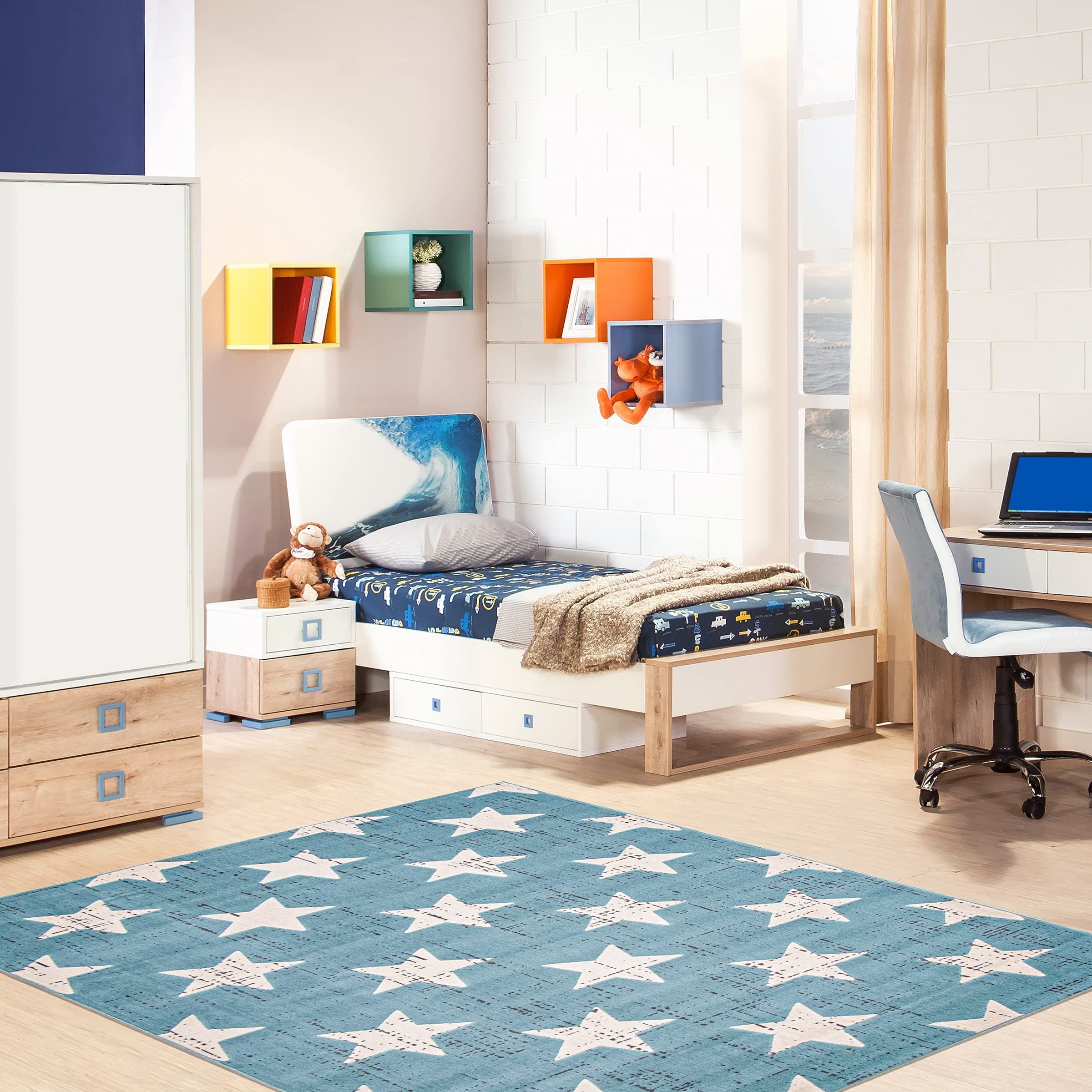 eCarpetGallery Nursery Area Rug Kids Play Room Carpet, 3'11" x 5'7", Aqua 351463