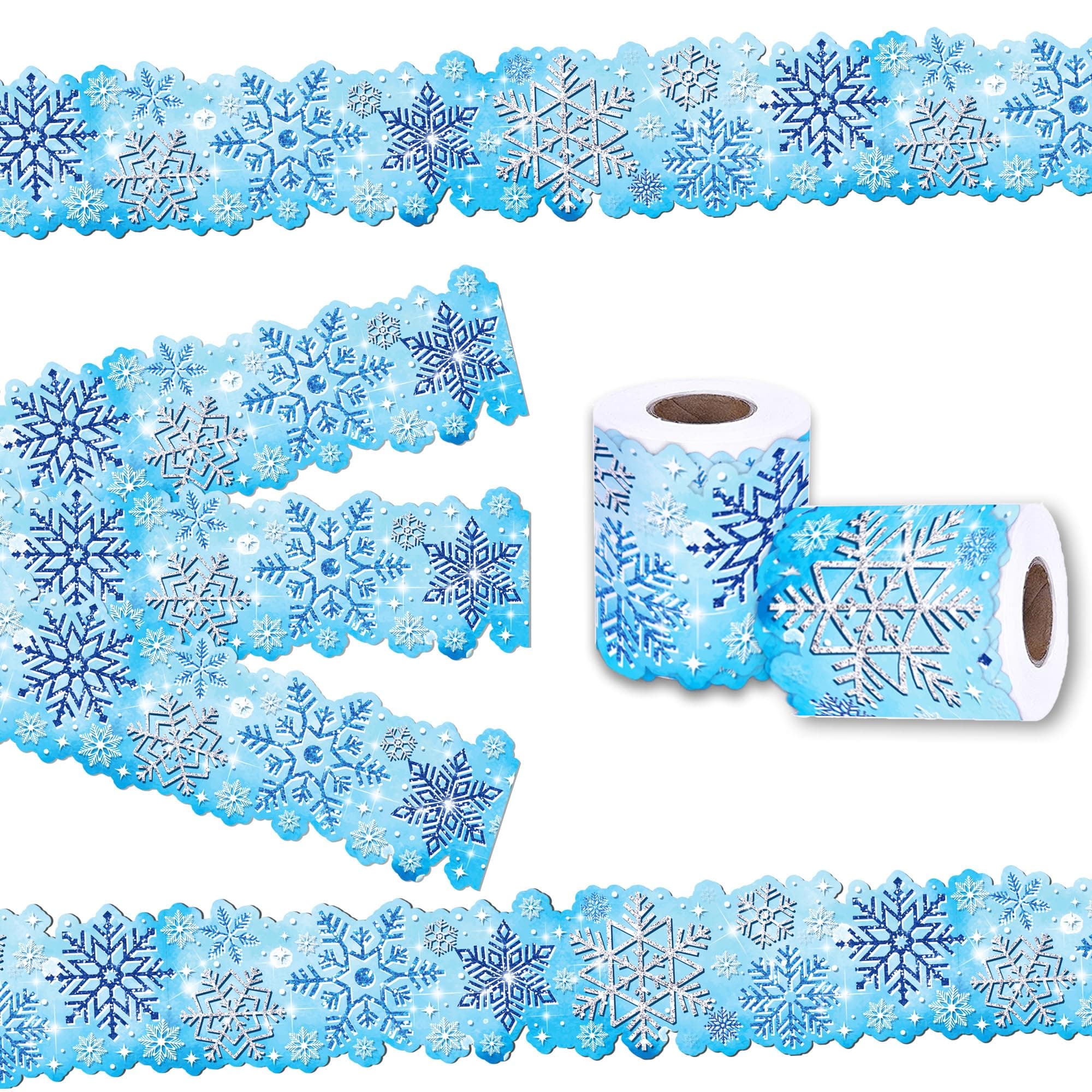 65.6 Ft Snowflake Bulletin Board Border, Christmas Winter Rolled Border Trim for Classroom Bulletin Boards Chalkboard Wall Décor