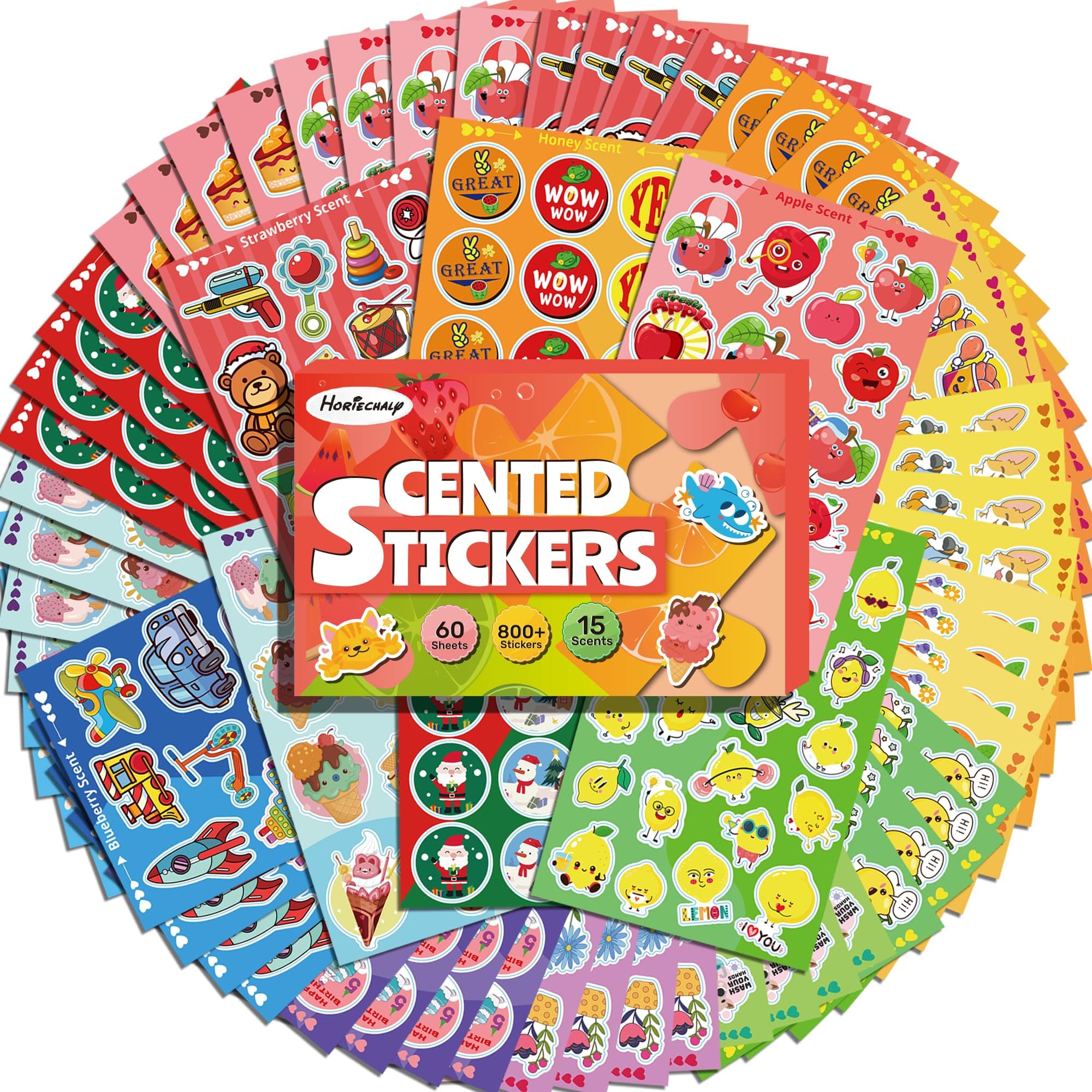 HORIECHALY Scratch&Sniff Stickers,60 Sheets Smelly Stickers For Kids