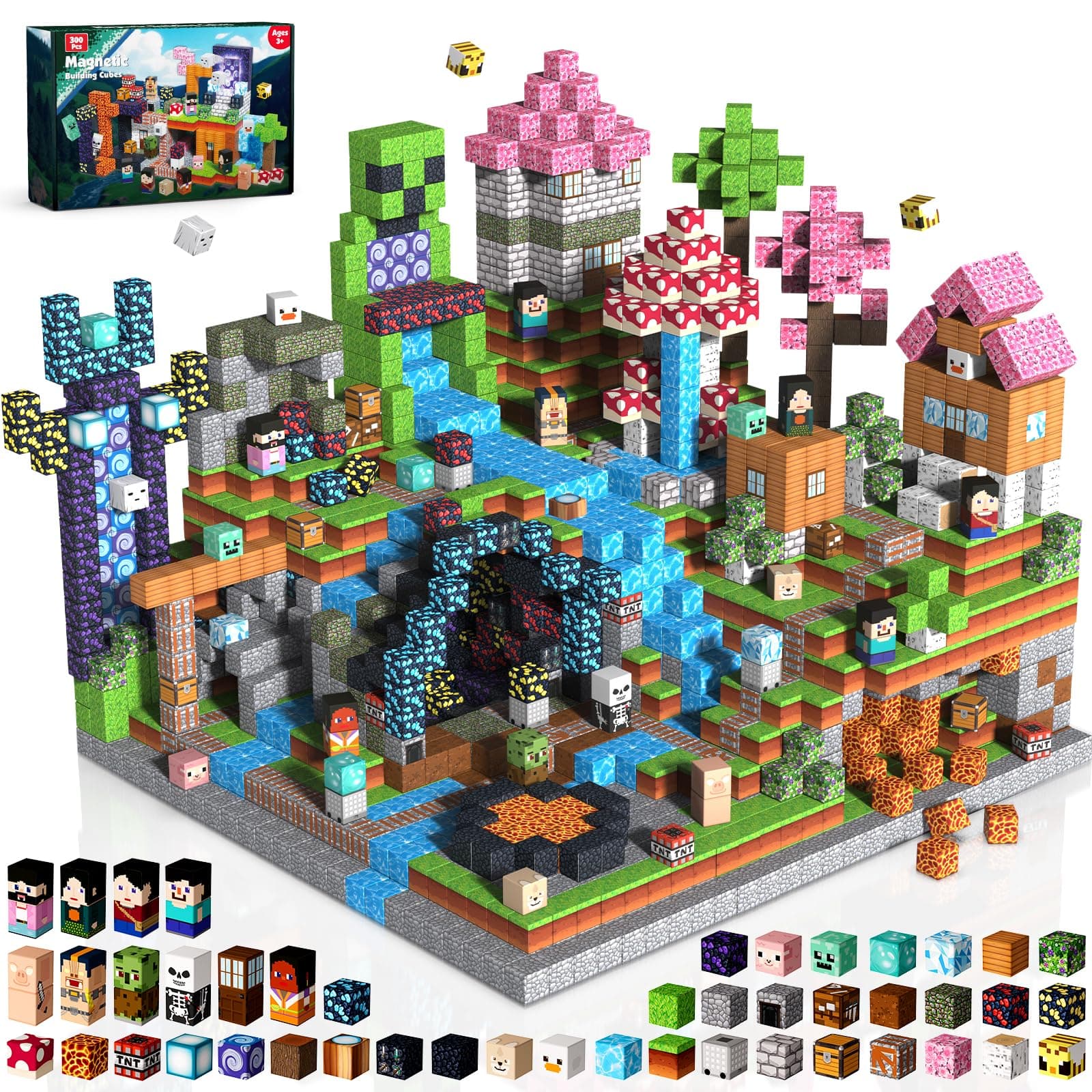 300 PCS Magnetic Blocks Adventurer, Cute Fun Magnetic Building Blocks Cubes Sensory Learning Stacking Toys for Kids Aged 3 4 5 6 7 8 9 10 Year Old Boys Girls