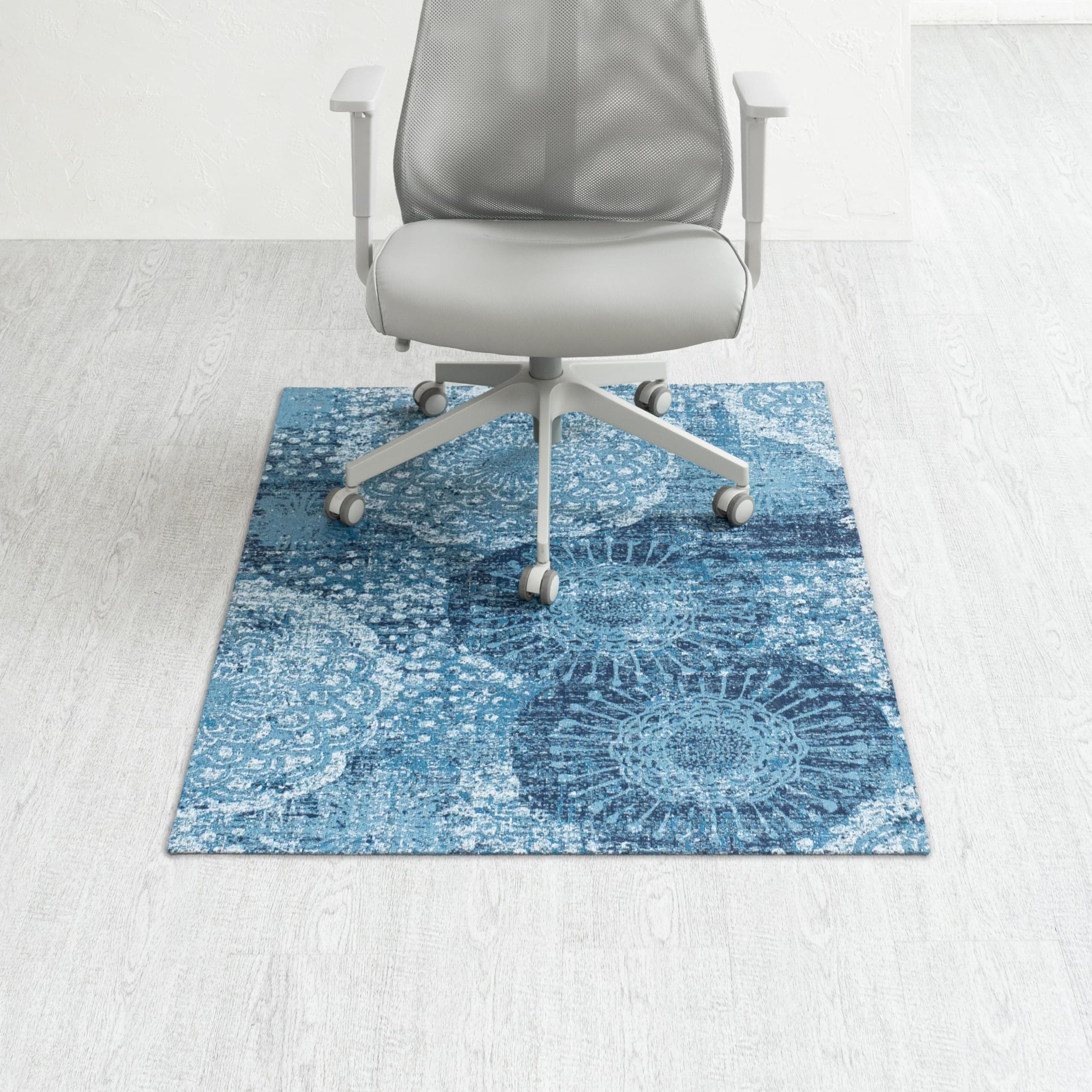 Anji Mountain Chair Mat Rug'd Collection, 1/4" Thick - for Low Pile Carpets & Hard Surfaces, Maldives AMB9015, Distressed Blue Floral