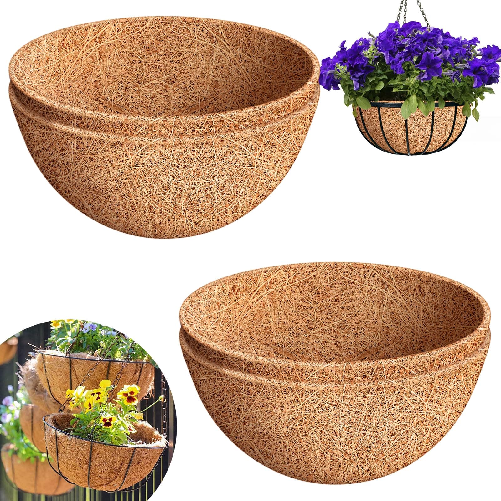 Riare 4 Pack 18 Inch Coco Liners for Planters, Round Hanging Baskets Liners