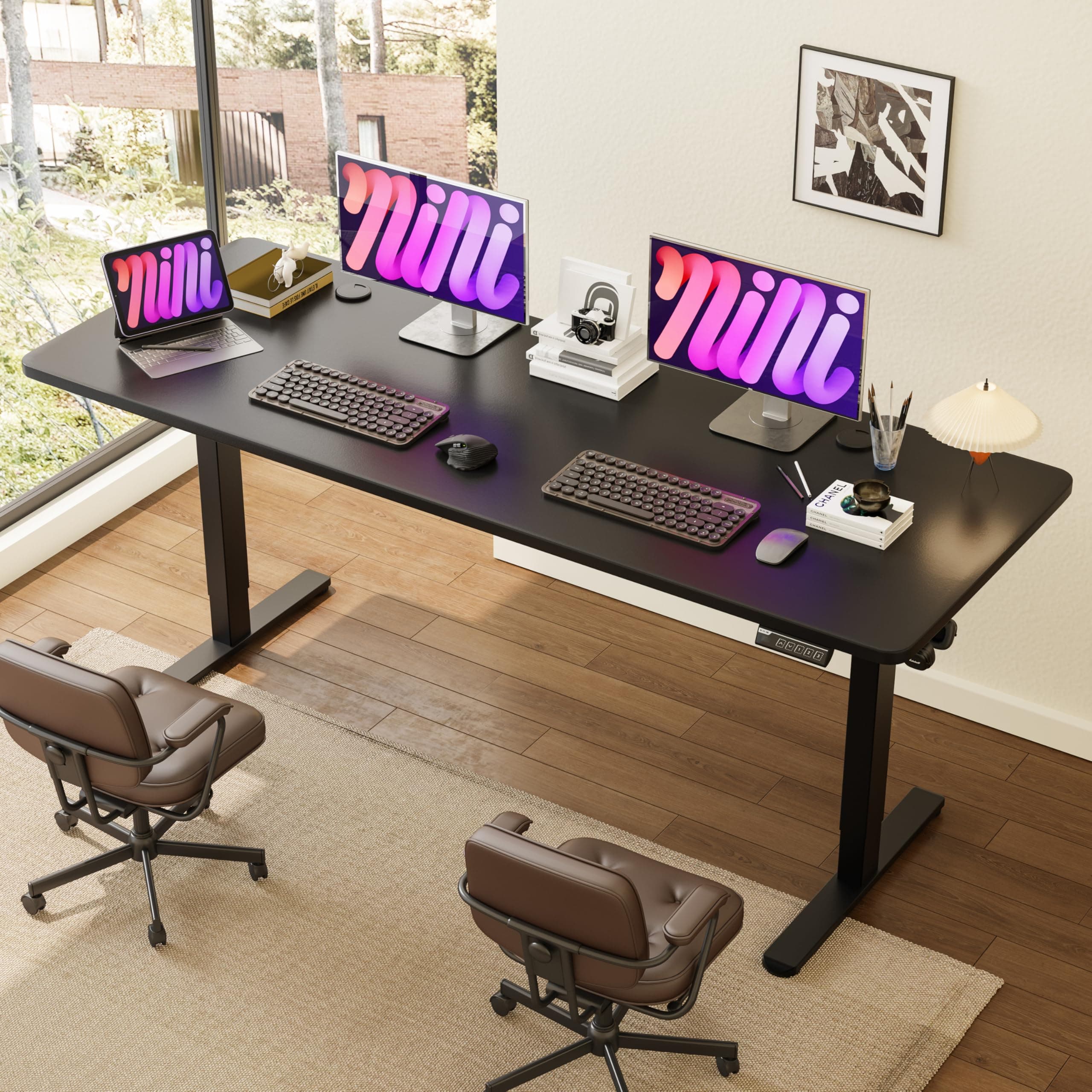 Monomi Electric Standing Desk, 79 x 31.5 inches Height Adjustable, Ergonomic Home Office Sit Stand Up Desk with Memory Preset Controller (Black Top/Black Frame)