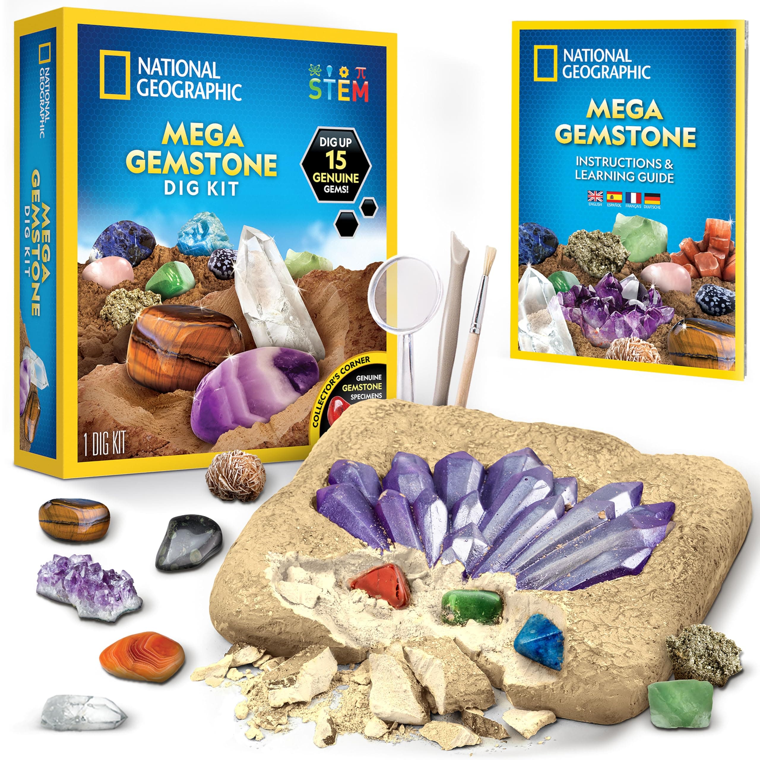 National Geographic Mega Gemstone Dig Kit with 15 Real Gemstones