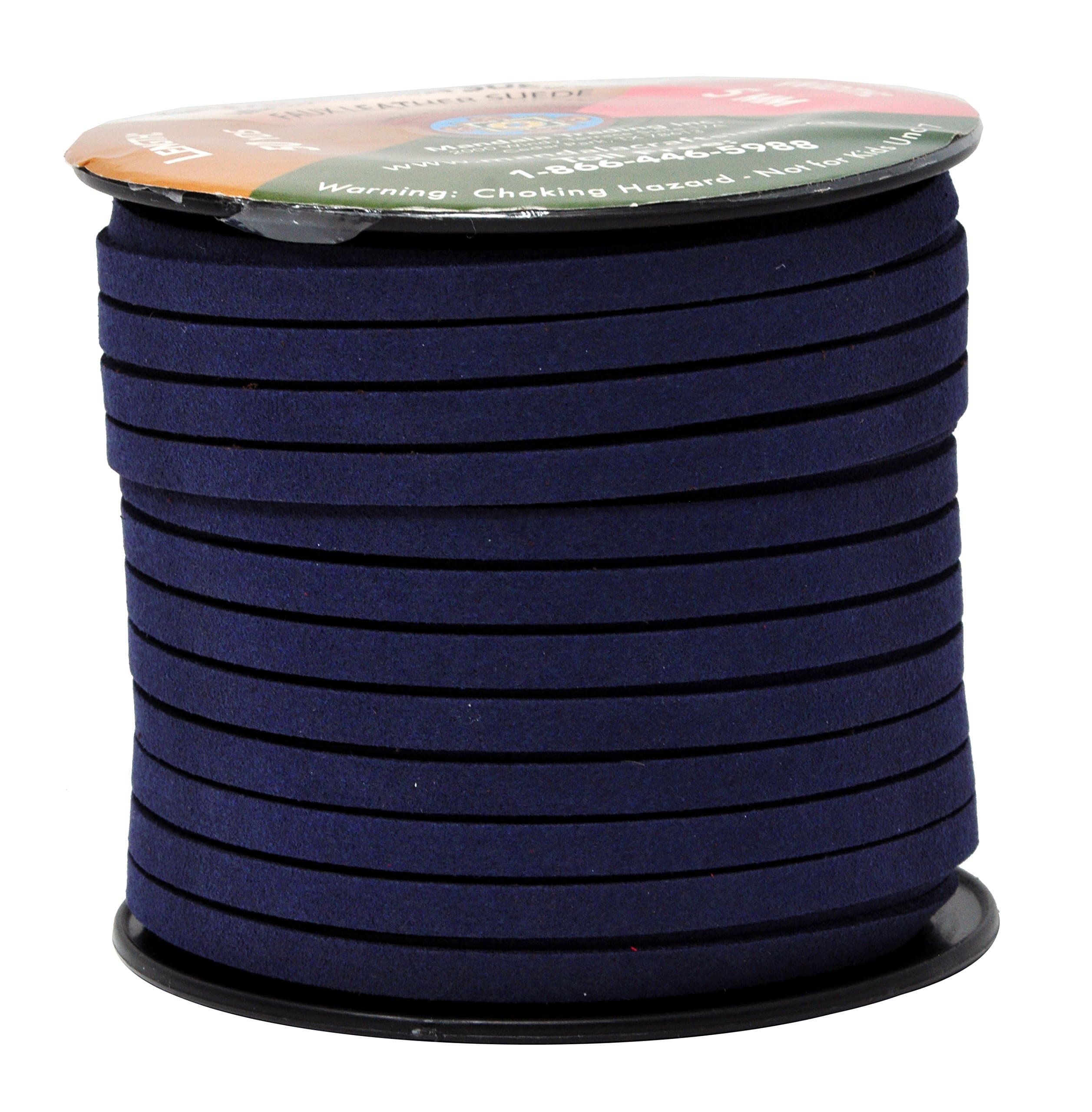 Mandala Crafts 50 Yards 5mm Wide Jewelry Making Flat Micro Fiber Lace Faux Suede Leather Cord (5mm, Dark Navy Blue)