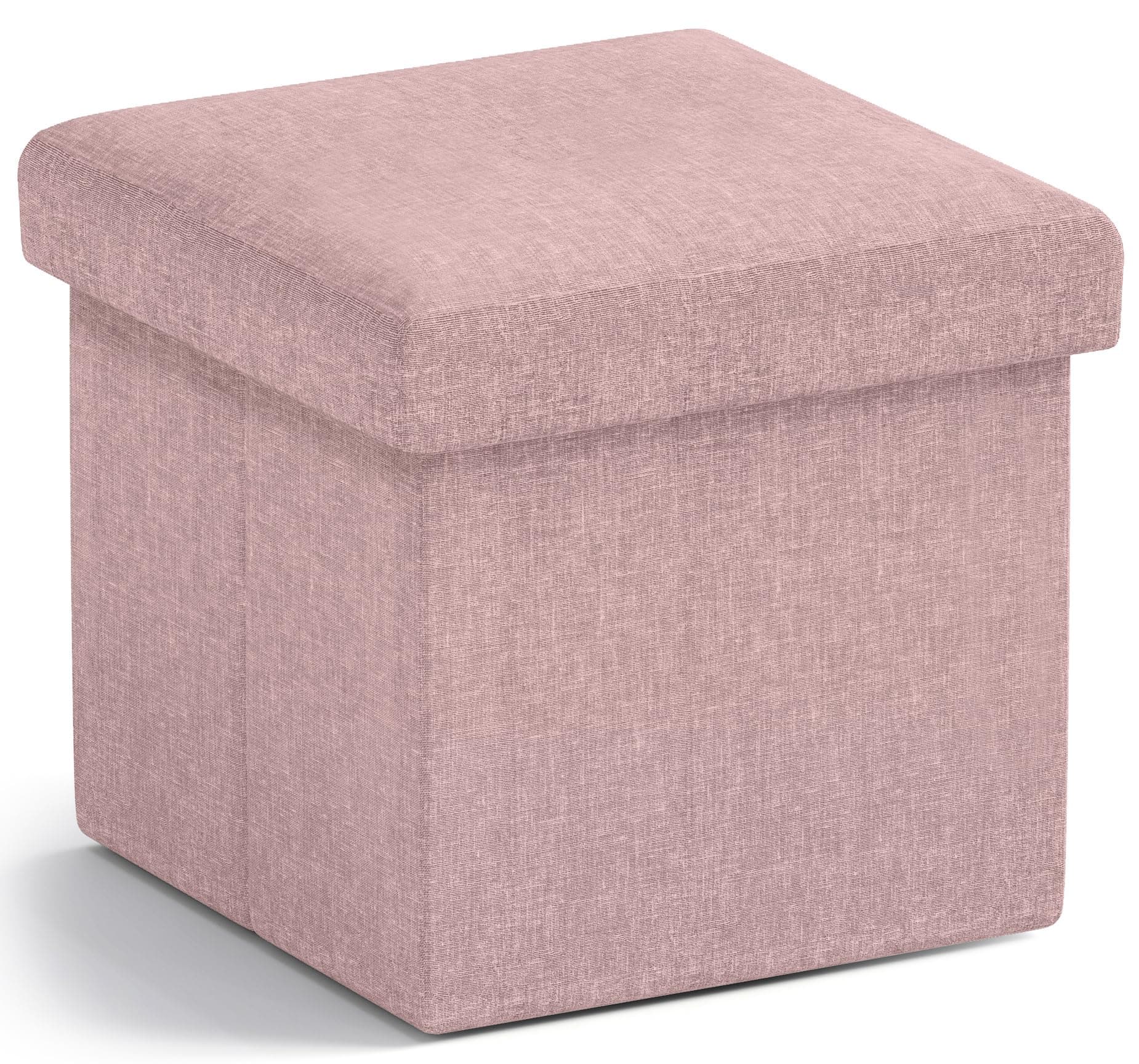Ornavo Home Small Square Storage Ottoman, Foldable Linen, 12x12x12, Pink