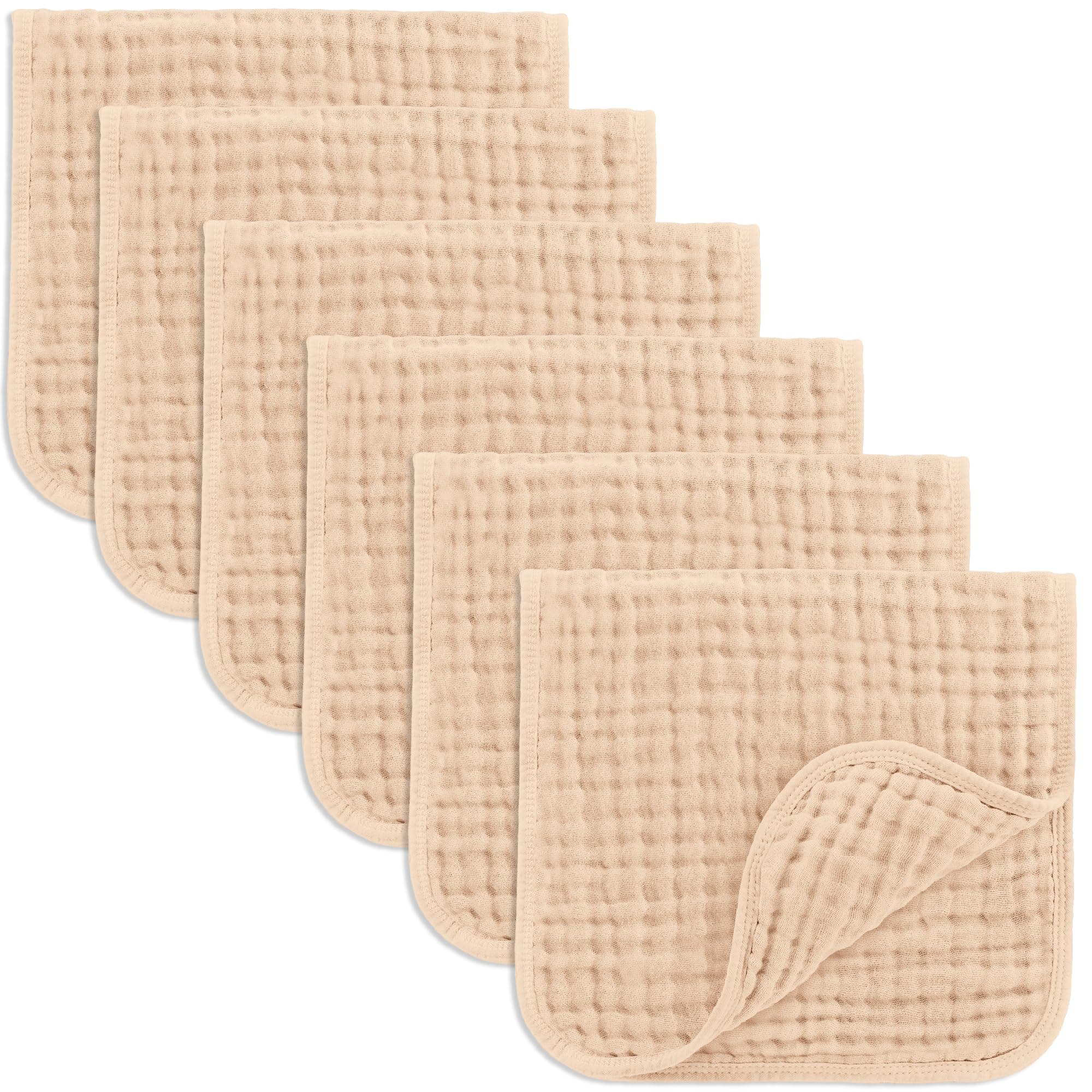 Comfy Cubs Muslin Burp Cloths 50x25cm 6 Pack Baby Burp Cloths - Cream