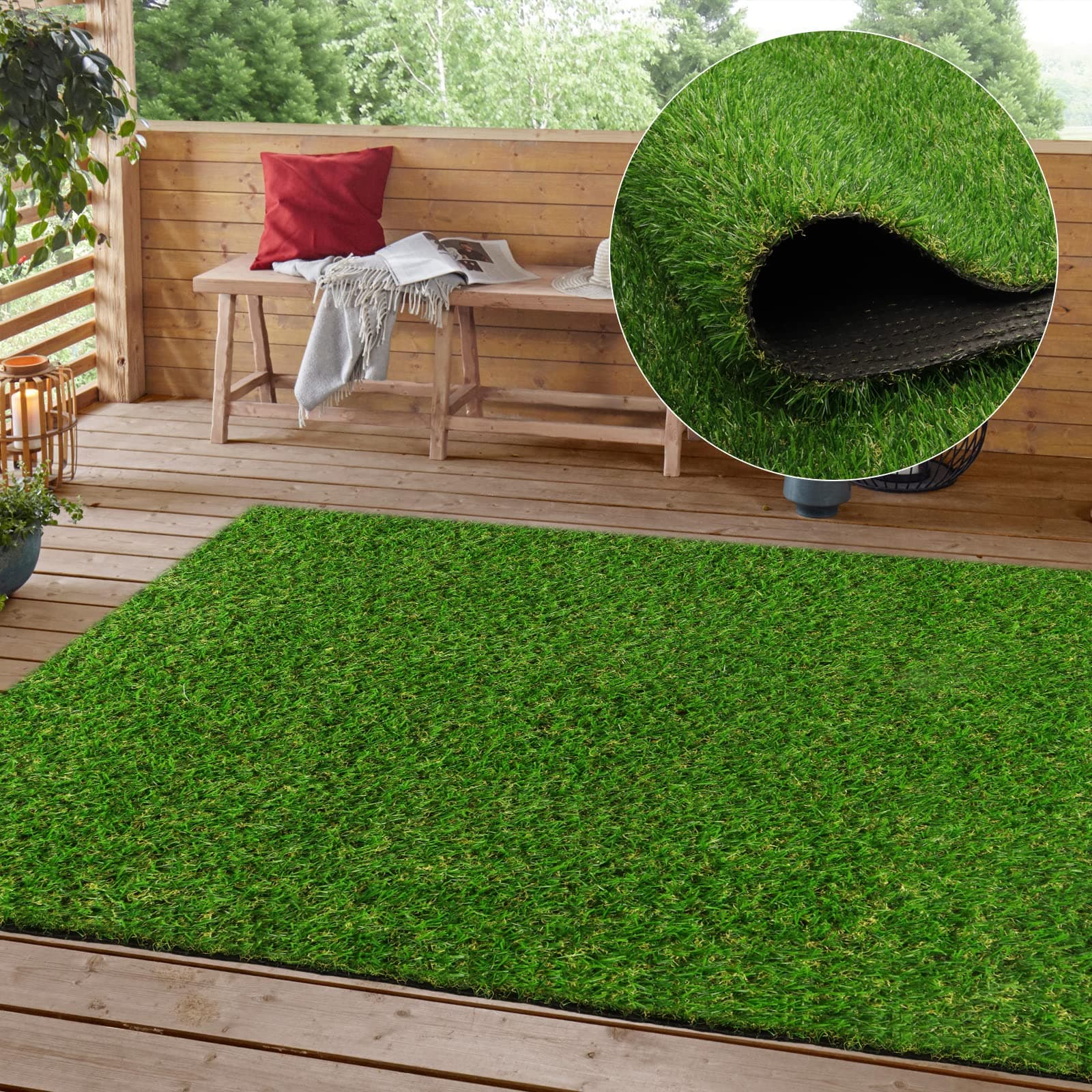 Heyroll Realistic Artificial Turf Grass, 3 FT X 42 FT Artificial Synthetic Fake Grass, 20MM Green Turf Rug Pet Dogs Lawn Mat with Drainage Holes for Indoor Outdoor Patio Garden Landscape/Custom Size