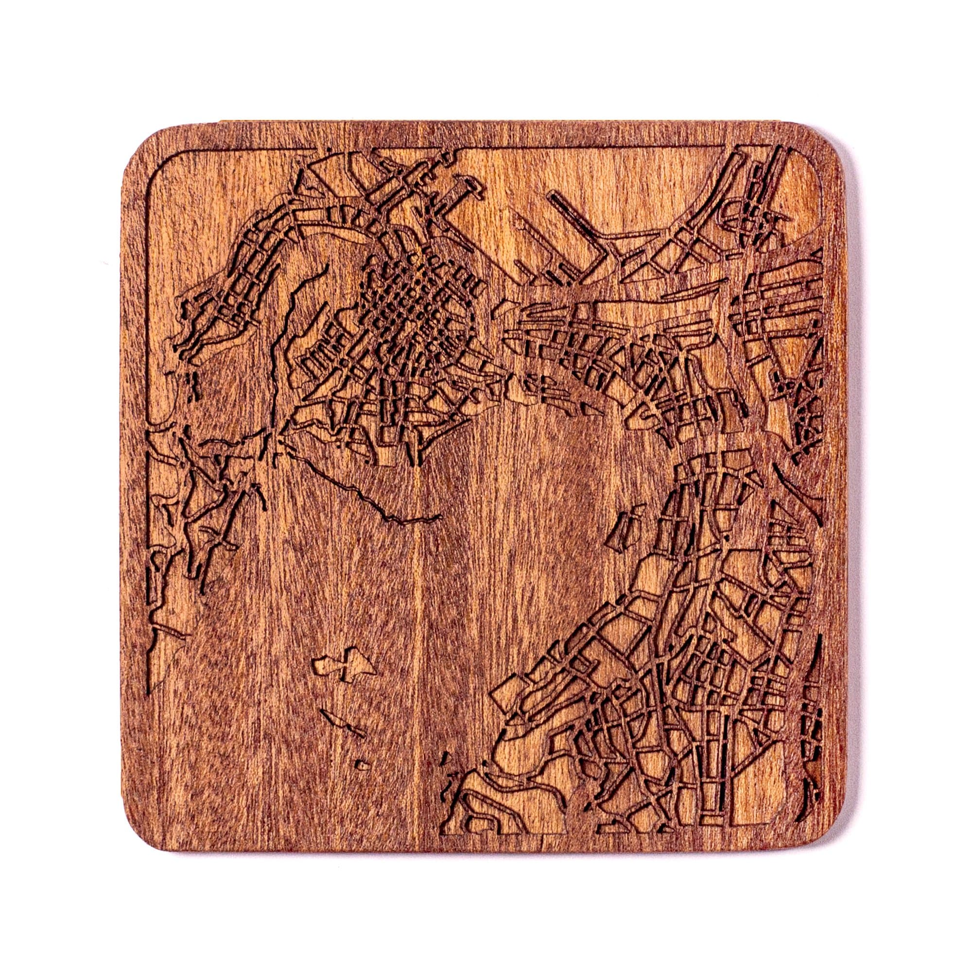 Cape Town Map Coaster by O3 Design Studio, 1 piece, Sapele Wooden Coaster With City Map, Handmade, Multiple city optional