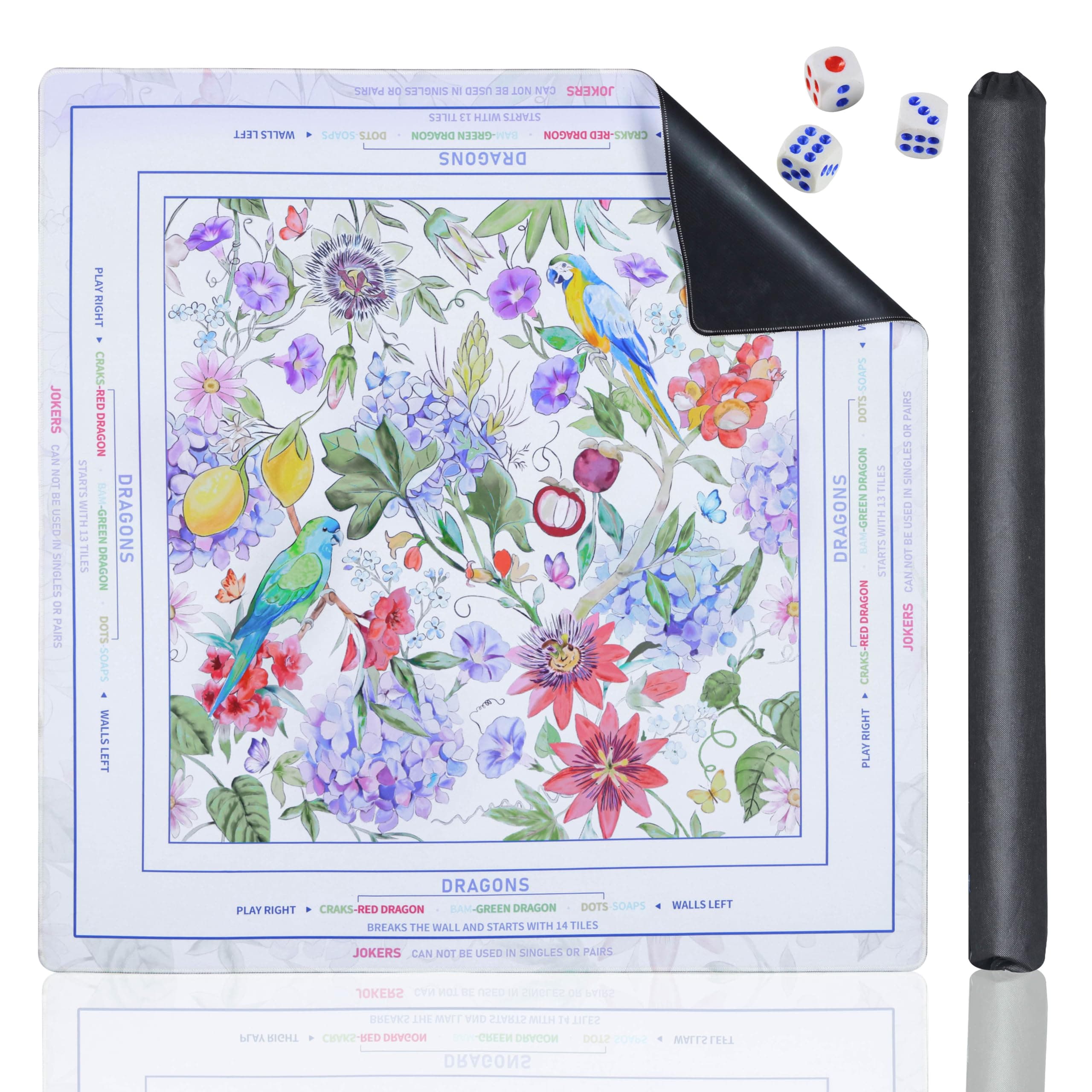 Mahjongolé Purple Mahjong Mat(32.7"×32.7") with Black Carrying Bag and 3 Dice, Anti-Slip&Noise-Reducing Table Cover for Mahjongg,Poker, Board Games, Dominoes, and Card Games