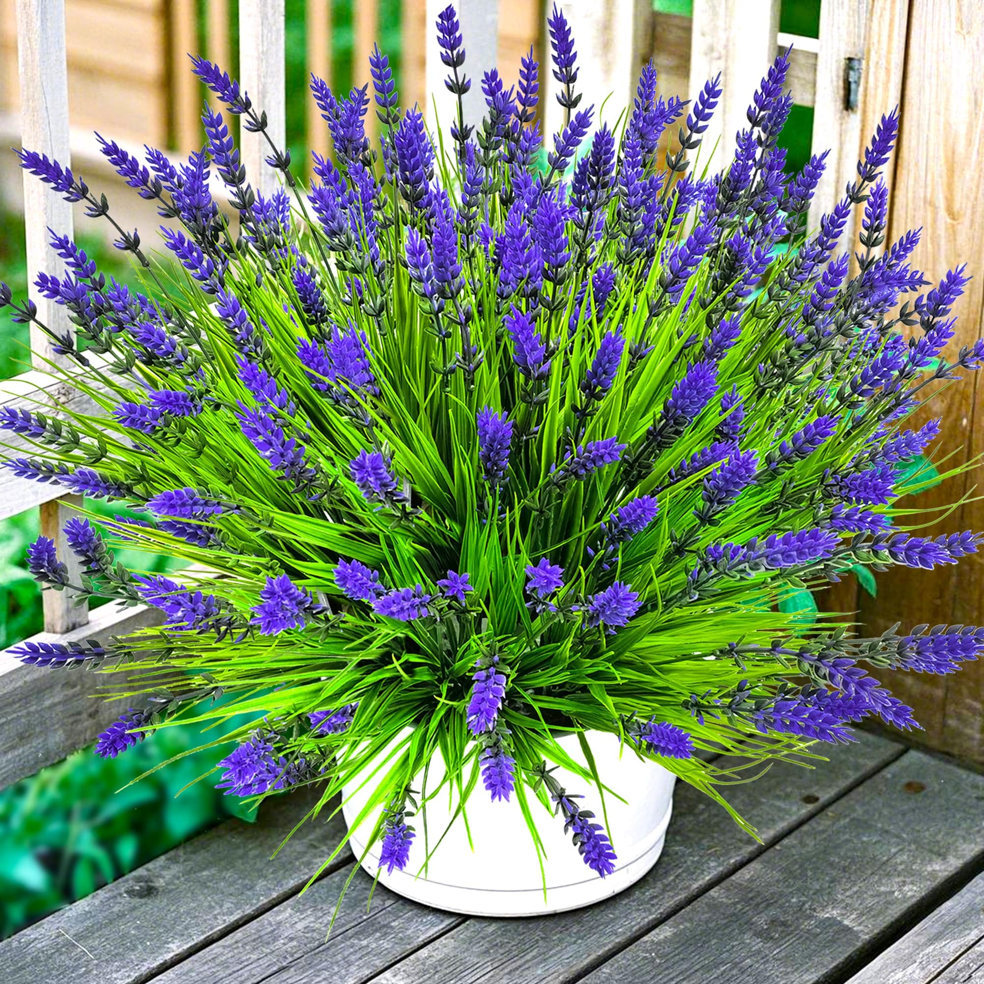 TSTWETO Artificial Plants Outdoor, 22 Pcs Fake Flowers UV Resistant Outdoor Fake Plants, Lavender Artificial Flowers Plastic Faux Flowers Shrubs for Home Porch Garden Yard Window Box