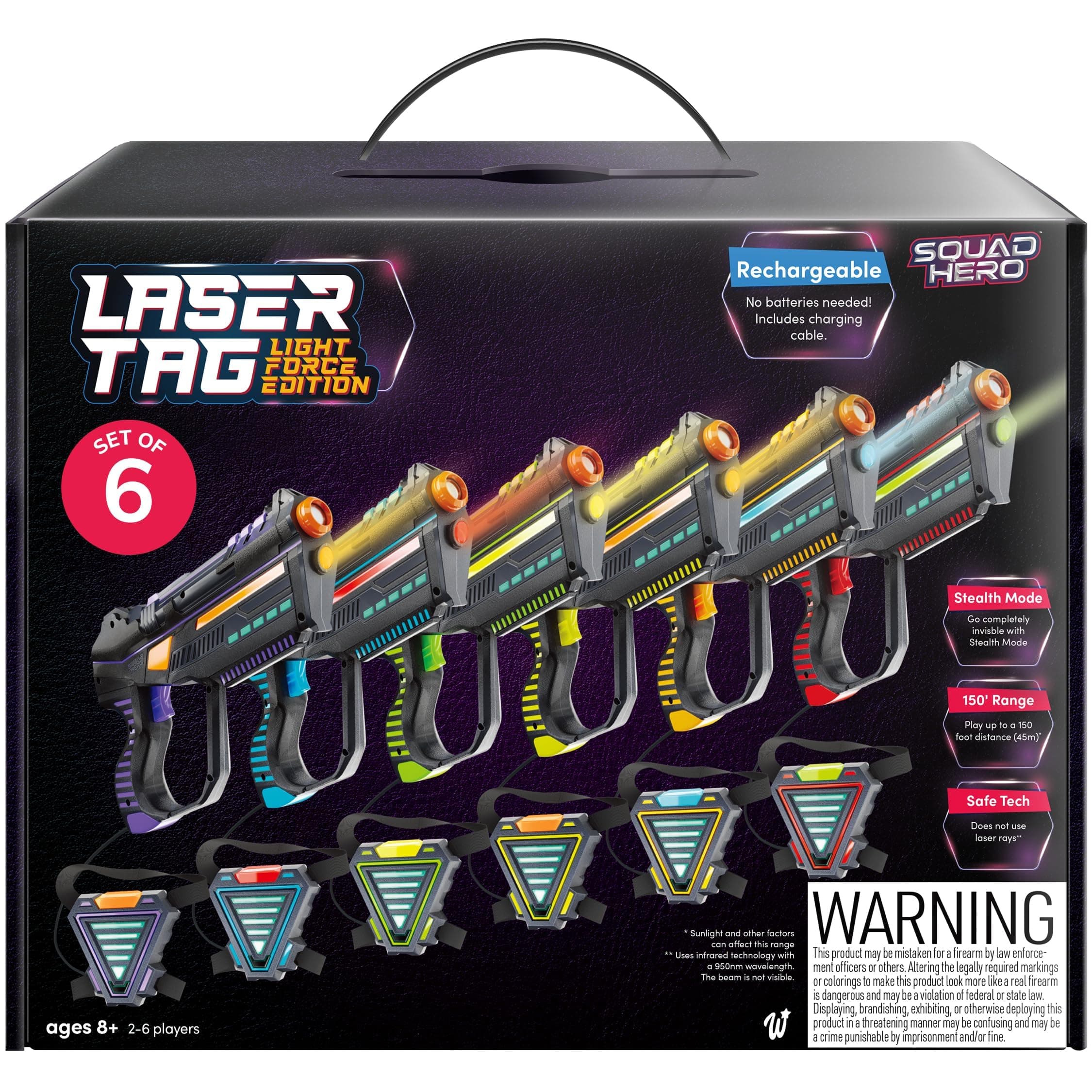 Rechargeable Laser Tag Set for Kids, Teens & Adults, with Gun & Vest Sensors - Fun Ideas for Age 8+ Year Old - Teen Boy Games - Outdoor Teenage Activities for Boys & Girls - Kids Gifts (6 Pack)