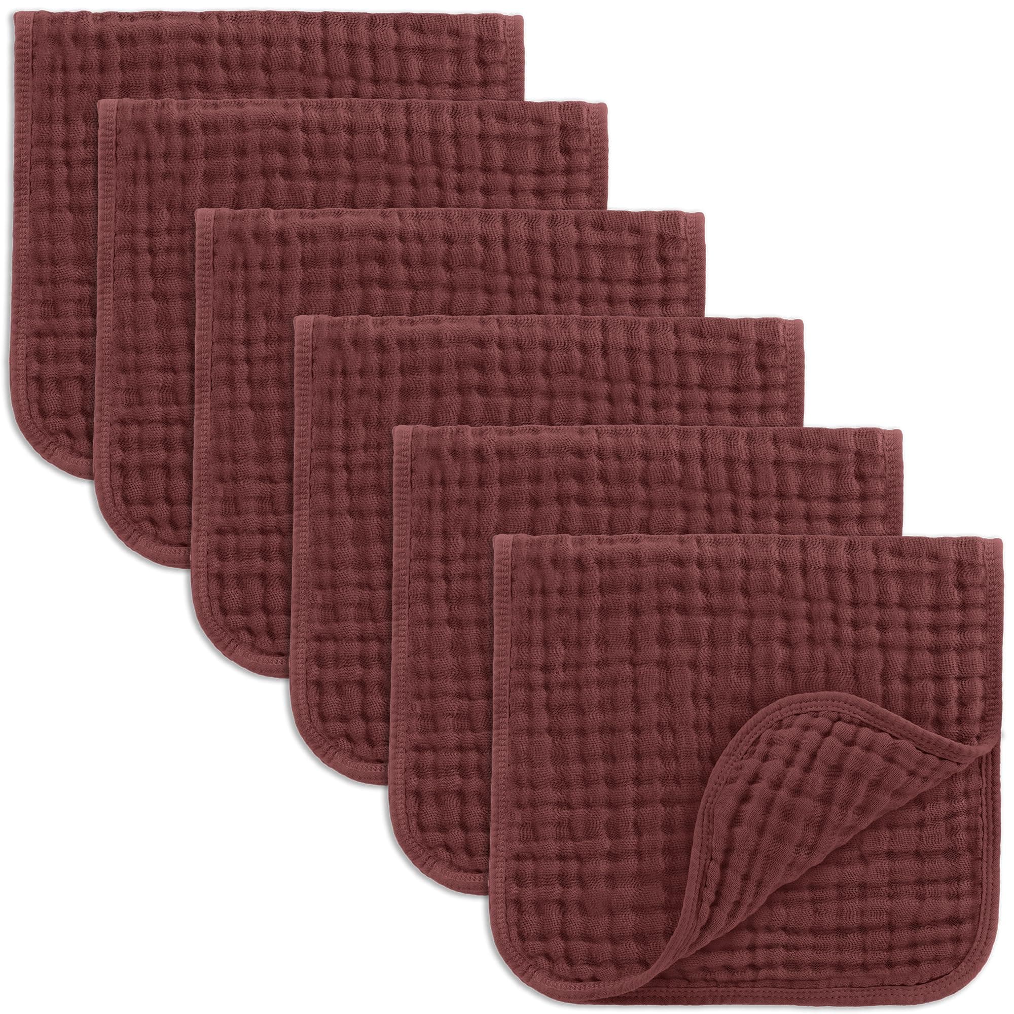 Comfy Cubs Muslin Burp Cloths 50x25cm 6 Pack Baby Burp Cloths - Wine