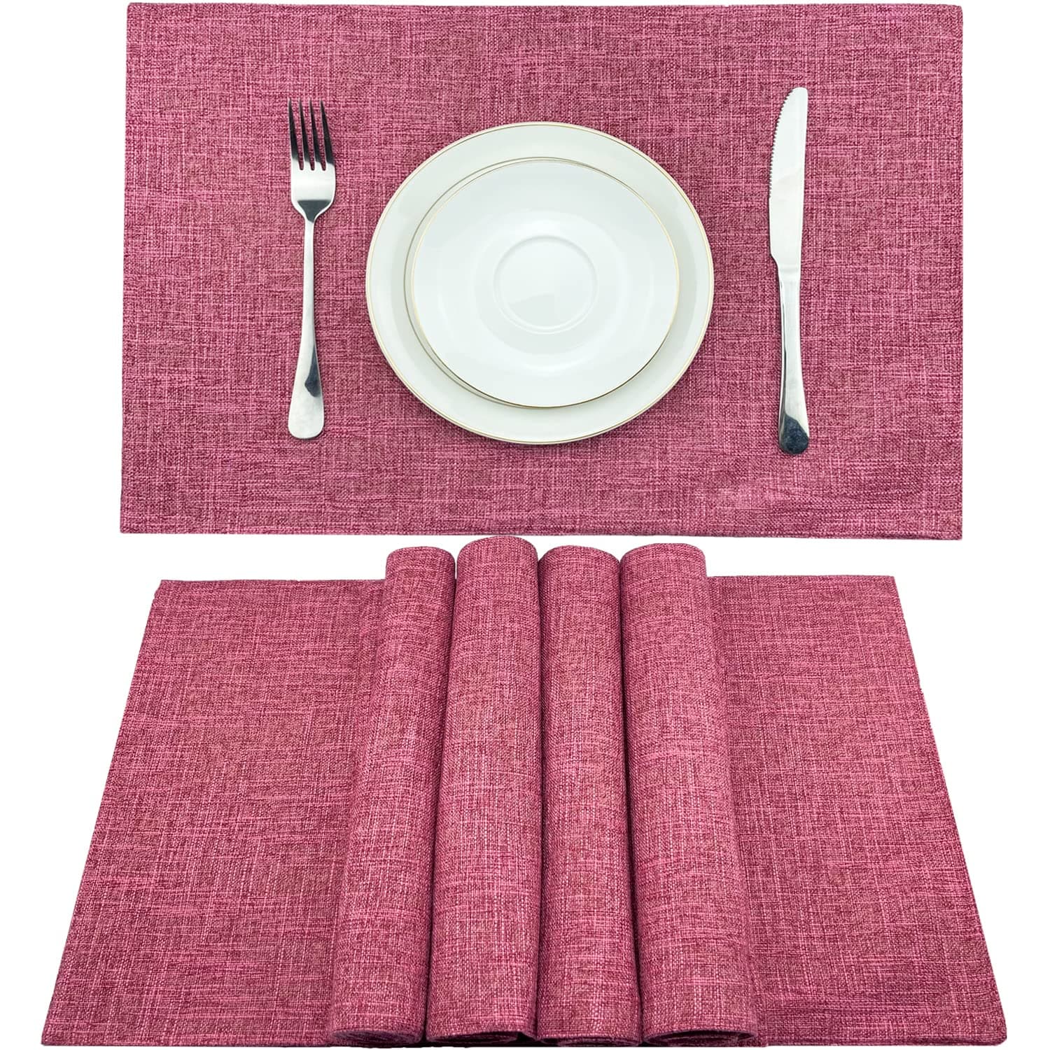 Weabetfu Cloth Placemats Set of 6 Heat Resistant Dining Table Placemmats Cotton Linen Machine Washable Kitchen Table Mats Wrinkle Free Thick Fabric Place Mat,Easy to Clean,13"x19"
