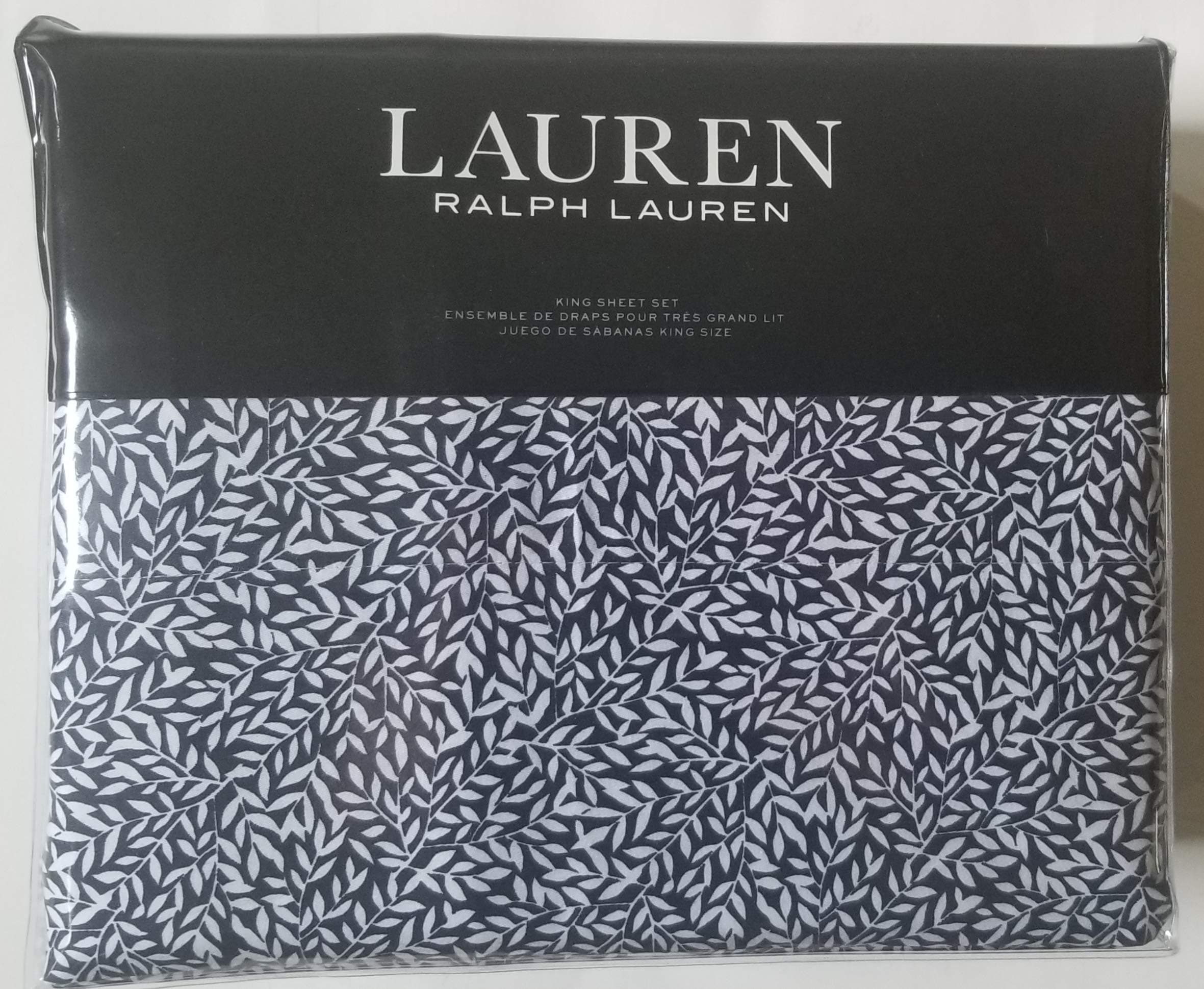 Lauren Ralph Lauren Leaf Print 230-Thread-Count 100% Cotton 4 pc Sheet Set (Navy, King)