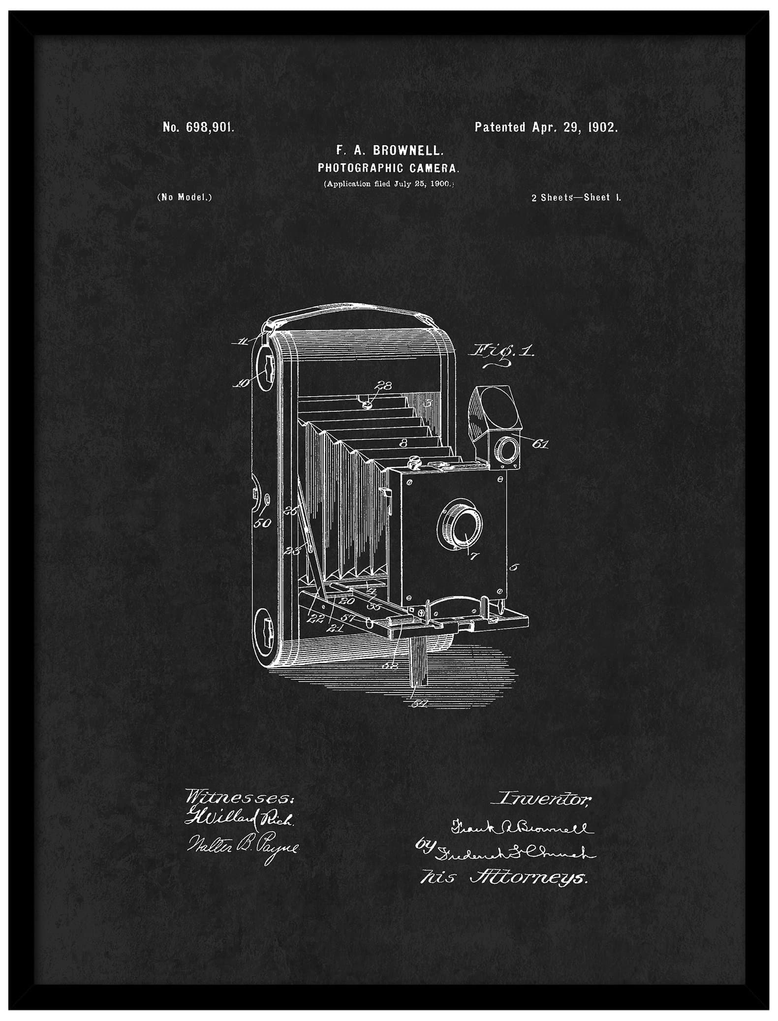 Spot Color Art PATENT150043BK-1317BK 1902 Photographic Brownie Camera, 13" x 17"