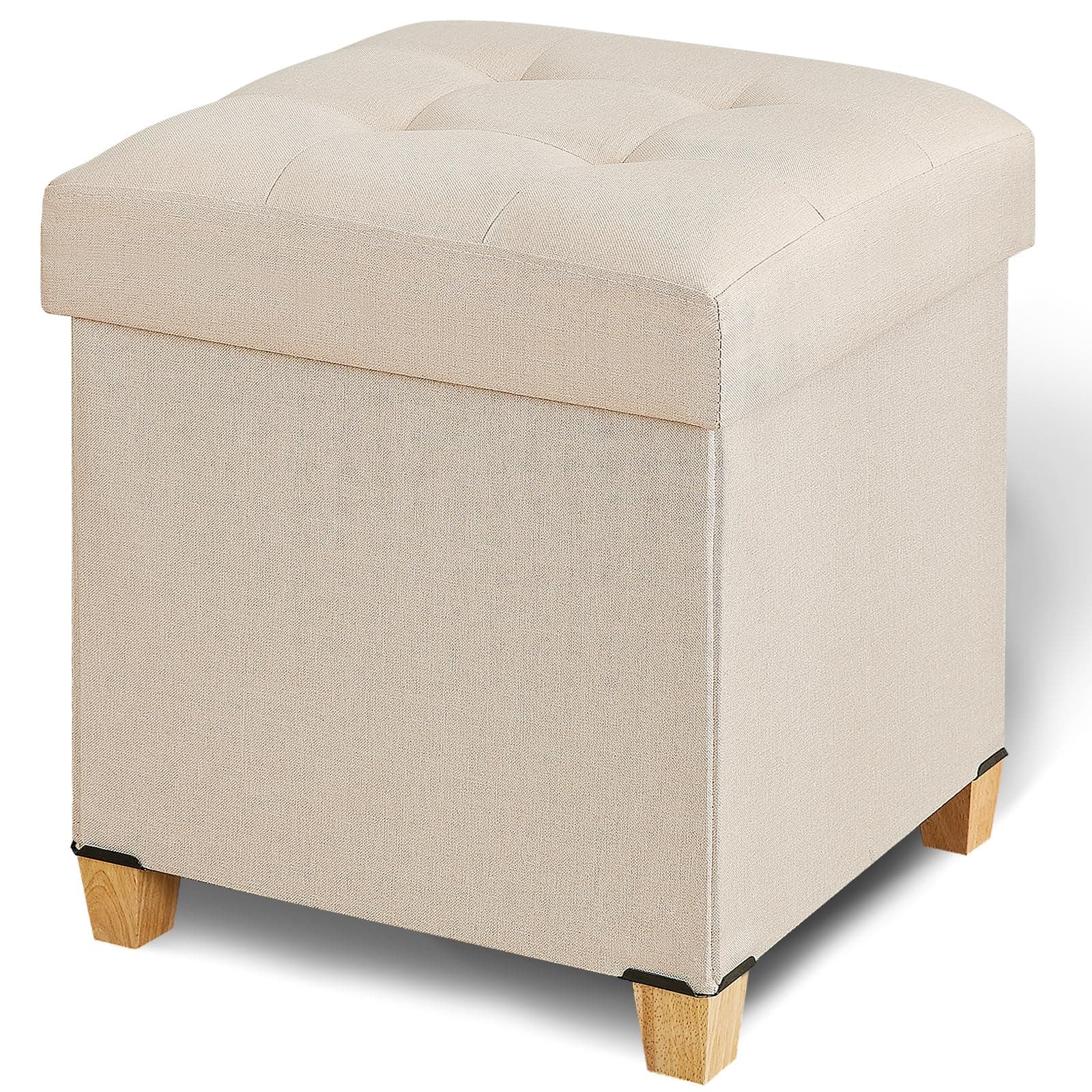 FIMIVIBI Ottoman with Storage, Square Storage Ottoman for Dorm, Linen Ottomans with Legs for Living Room, Bedroom, 17.7" D x 17.7" W x 19.9" H, Beige