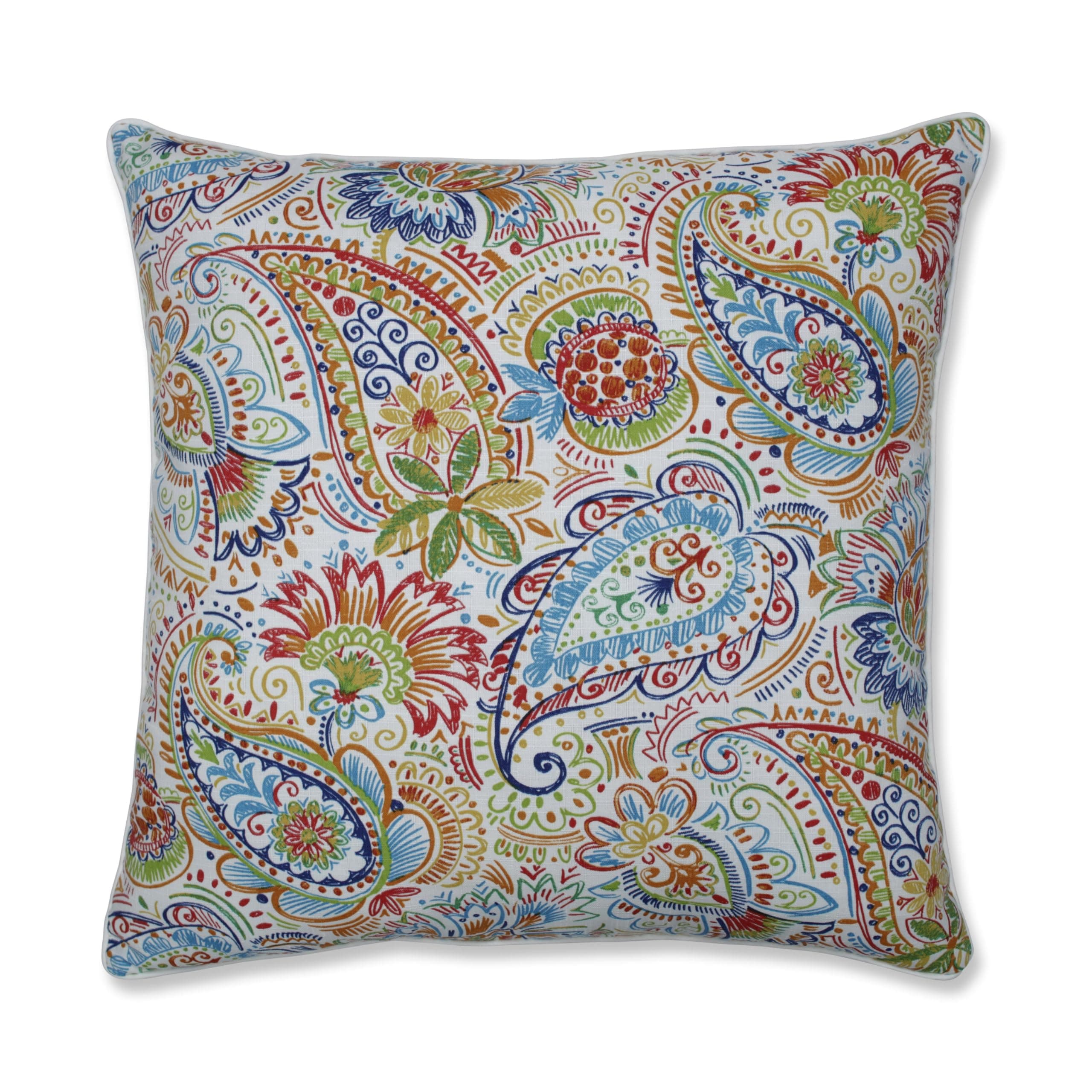 Pillow Perfect Paisley Indoor/Outdoor Accent Throw Pillow, Plush Fill, Weather, and Fade Resistant, Floor - 25" x 25", Blue/Green Gilford,