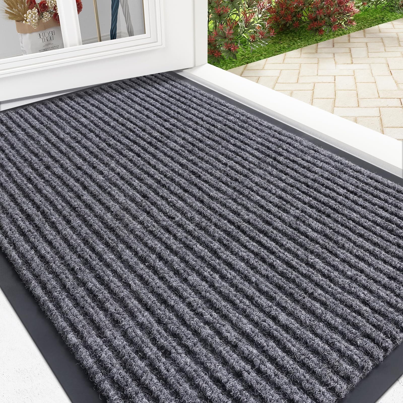 OLANLY Front Door Mat Indoor Outdoor Low Profile Non Slip Welcome Mat