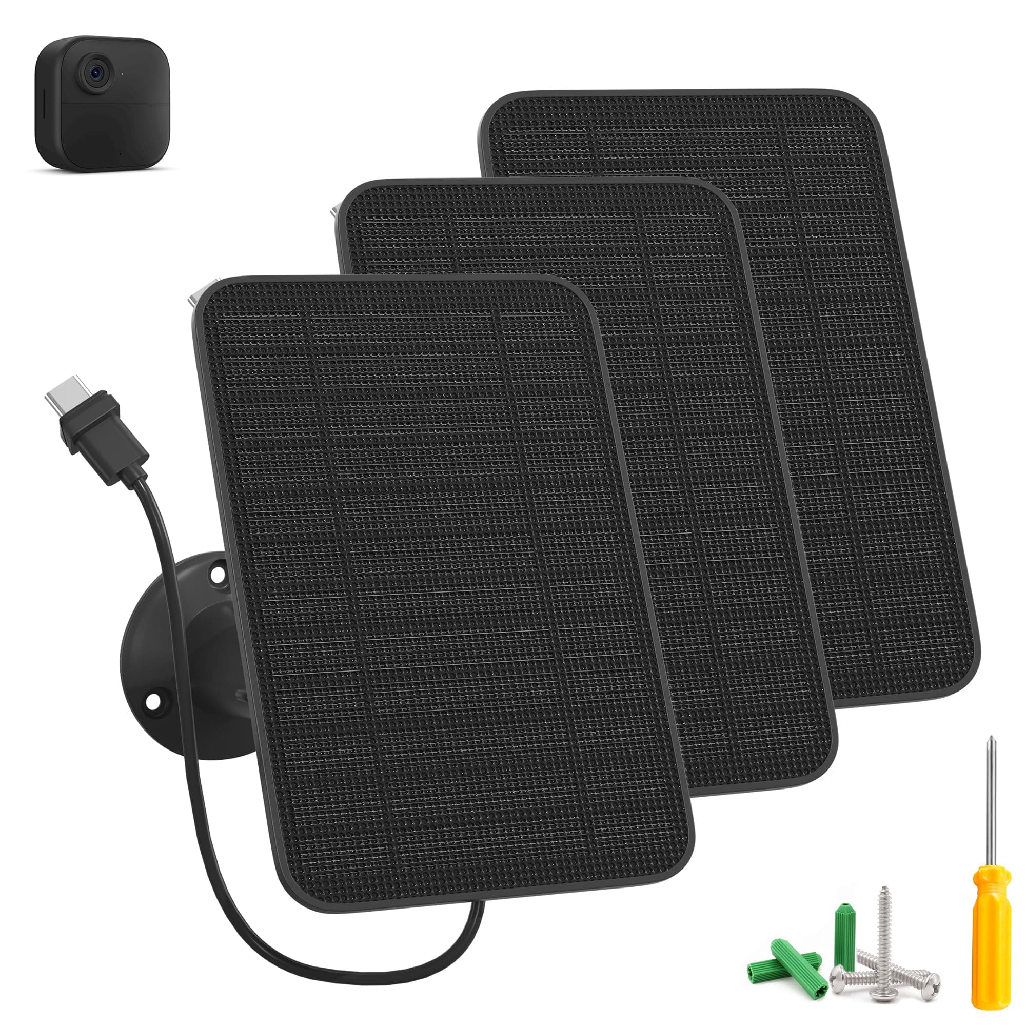 5W Solar Panel Charger Compatible with New Blink Outdoor 4 (4th Gen) Camera, Solar Panel with Battery for Blink Camera Outdoor, with 9.8ft Cable, IP65 Weatherproof, includes Secure Wall Mount, 3 Pack