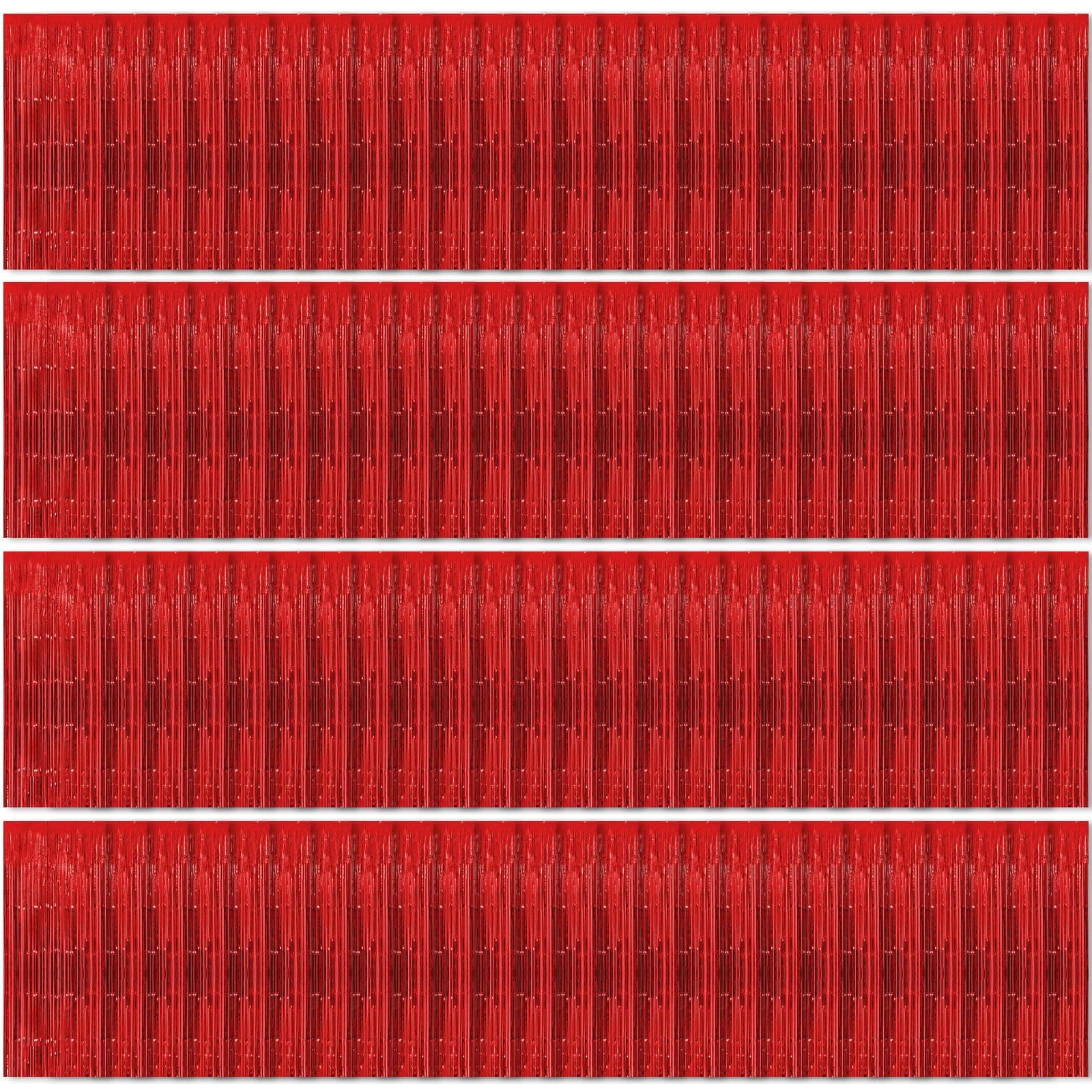 100 Pack Red Foil Fringe Backdrop Curtains 3.2ft x 8.2ft Tinsel Foil Fringe Curtains for Birthday Party Decorations Photo Booth Backdrop for Halloween Christmas New Year Holiday Decorations