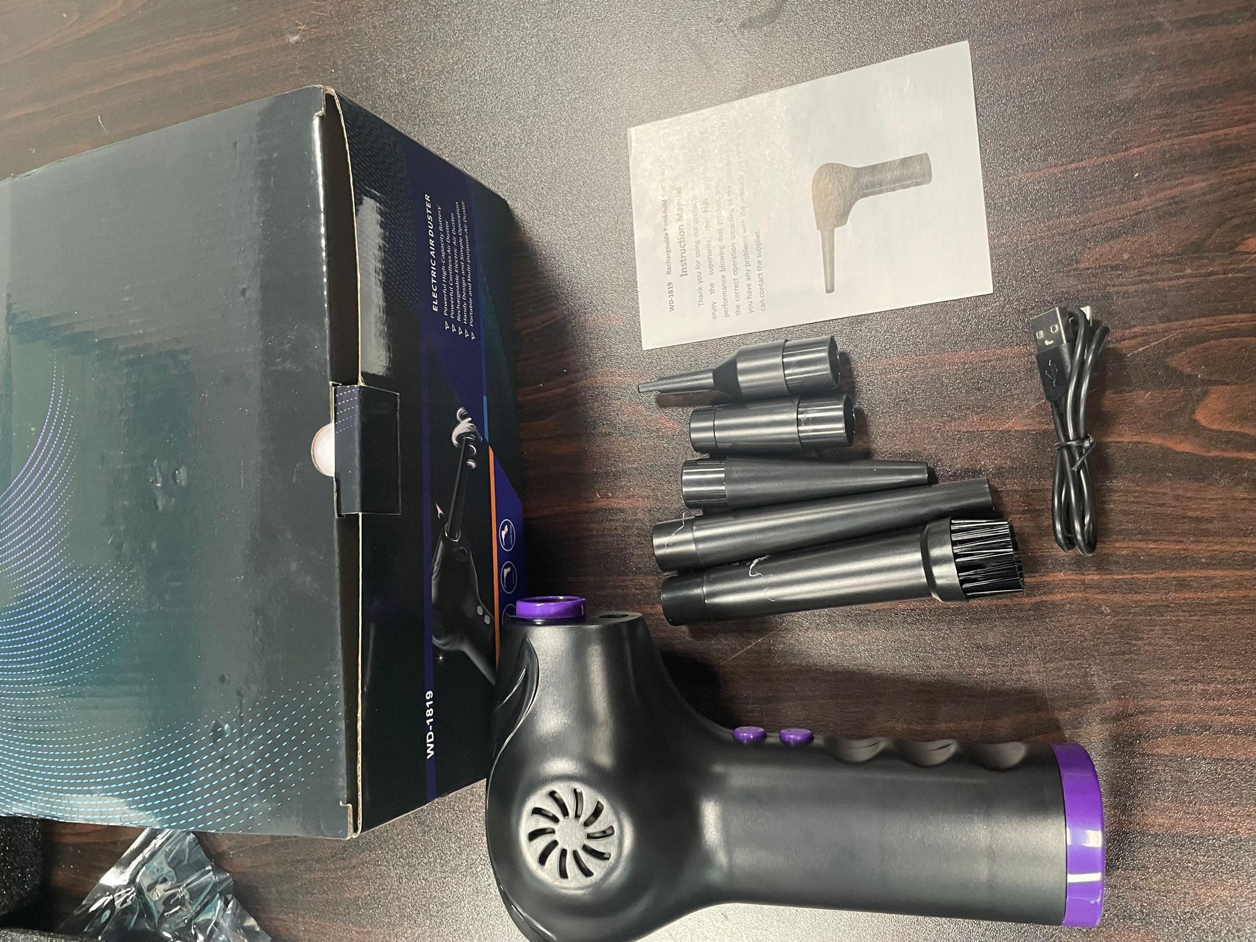 Cordless Electric Duster with LED Light 60000 RPM Rechargeable Handheld Blower for PC Car 5 Interchangeable Nozzles 10000mAh Battery