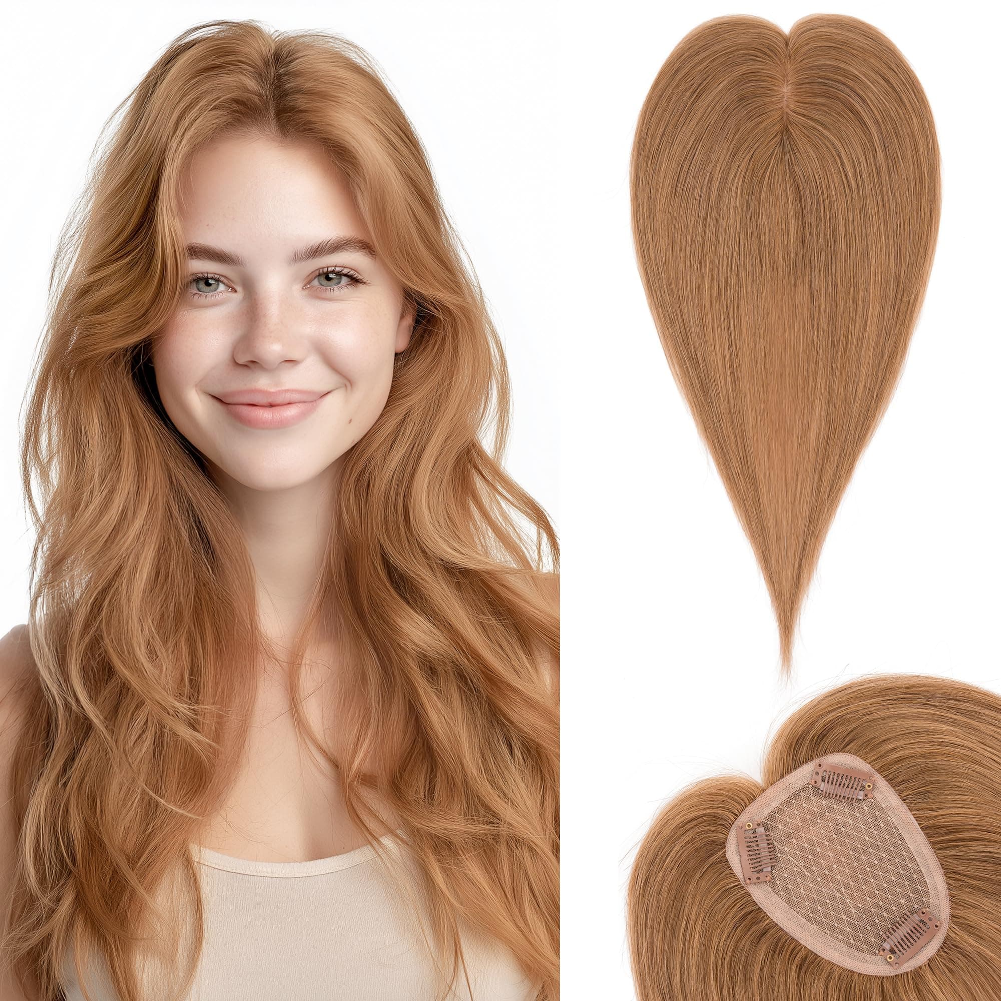 SEGO Human Hair Topper for Women, 150% Density with 3.5"x5.5" Silk Base, for Thinning Hair, without Front Bangs- 10 Inch #06 Light Brown